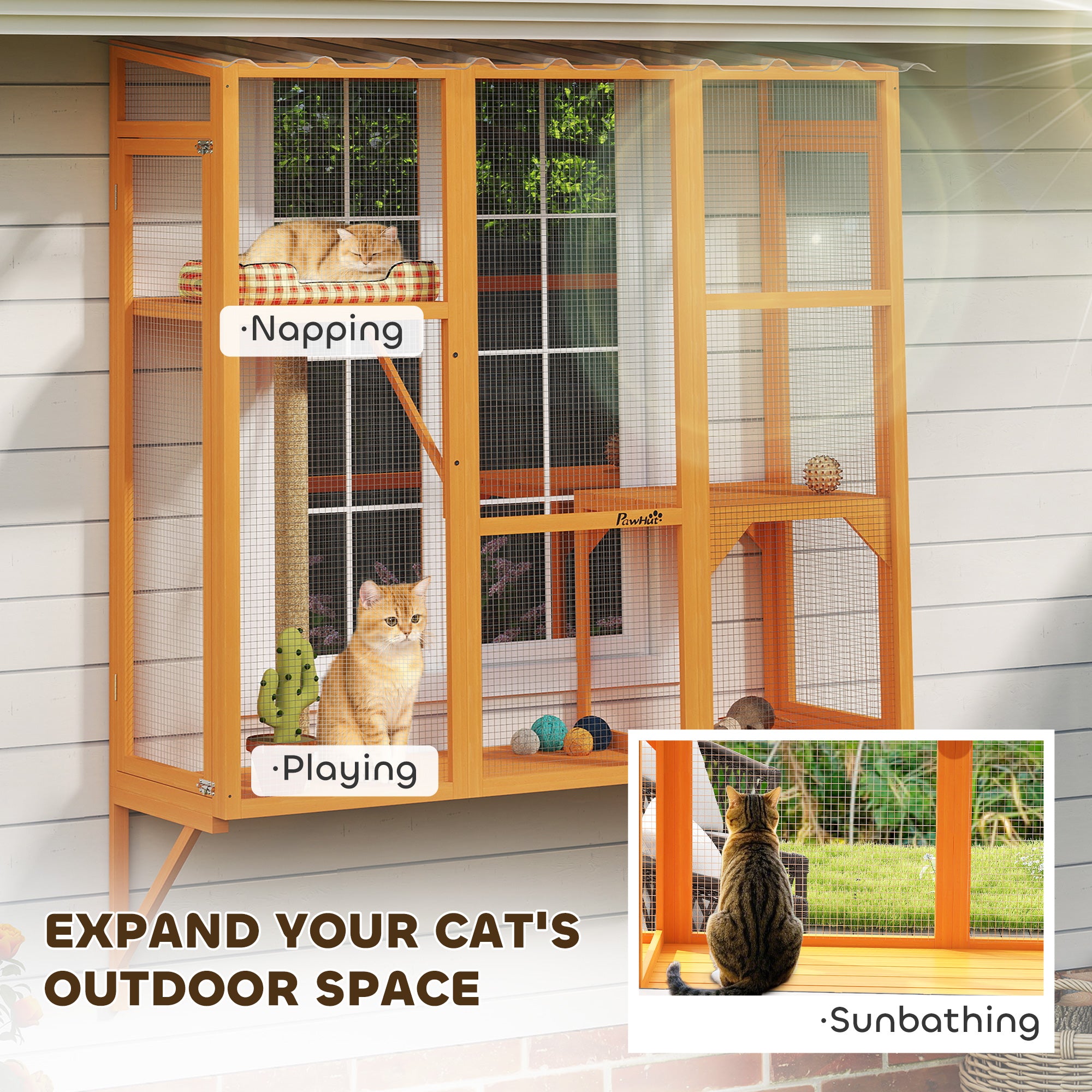 pawhut-arbre-chat-mural-fen-tre-155-cm-2-3-chats-avec-plateformes-orange image 7