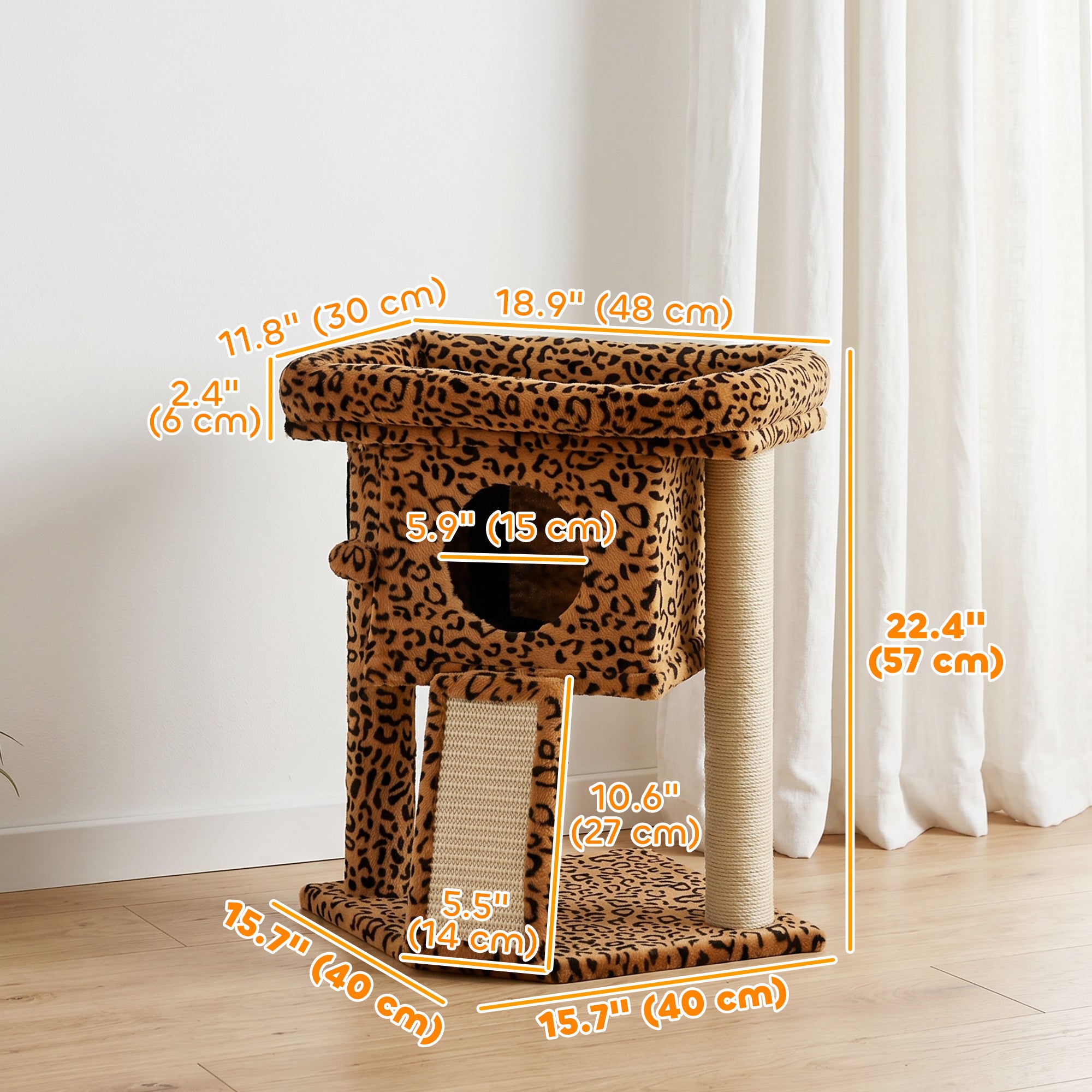 pawhut-petit-arbre-chat-l-opard-avec-perchoir-niche-et-griffoir image 5