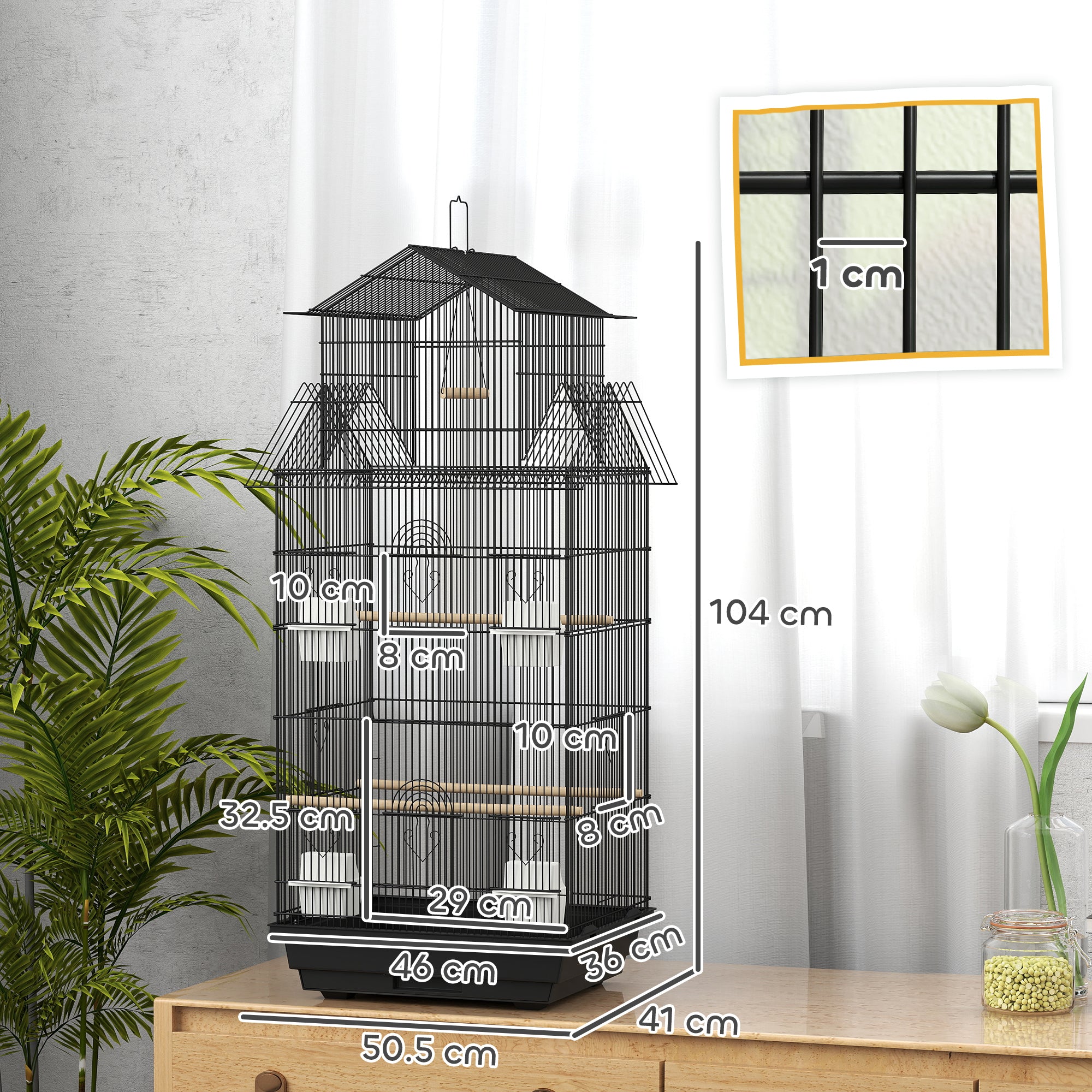 pawhut-cage-oiseau-acier-avec-acc-s-facile-pour-perruches-43-x-32-5-x-104-cm image 5