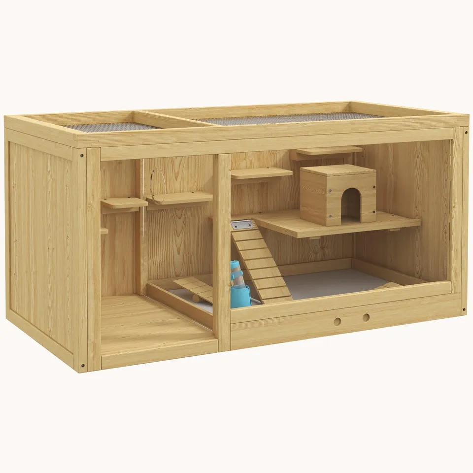 pawhut-cage-hamster-extra-large-naturelle-2-pi-ces-100-x-50-x-50-cm-avec-jeux image 1