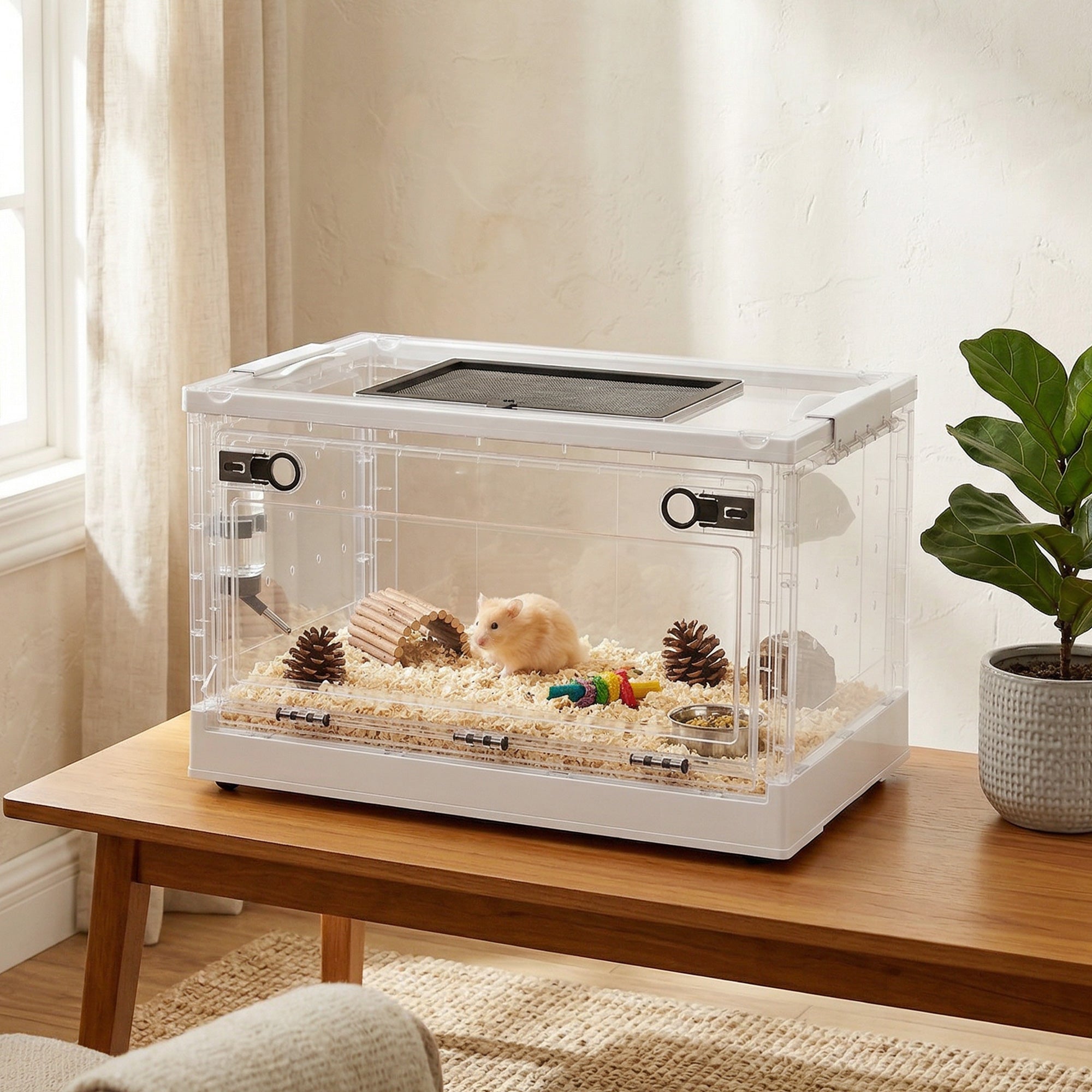 pawhut-cage-hamster-empilable-22-avec-porte-avant-blanc image 3