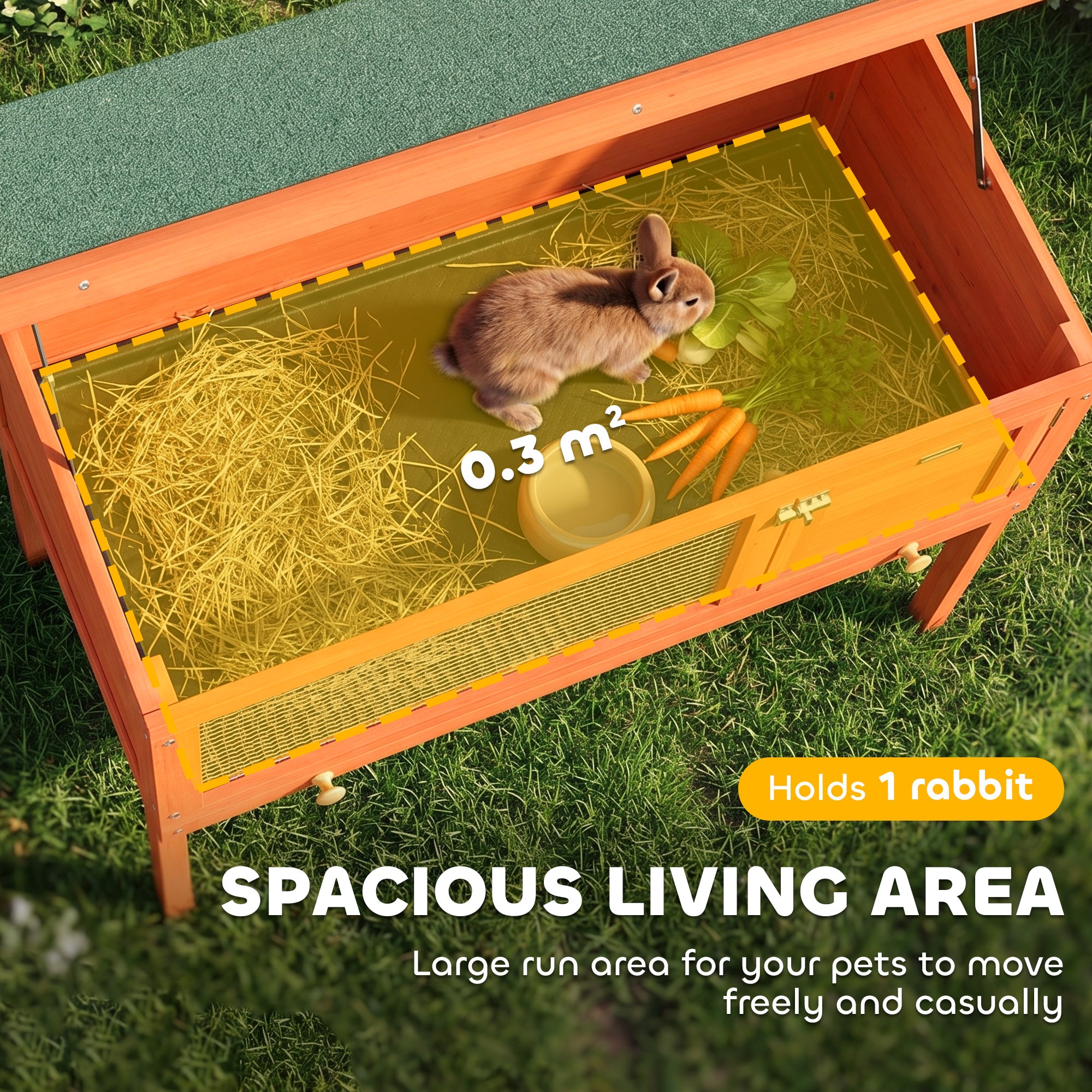 pawhut-cage-en-bois-pour-lapin-avec-toit-ouvrant-et-tiroir-orange image 6