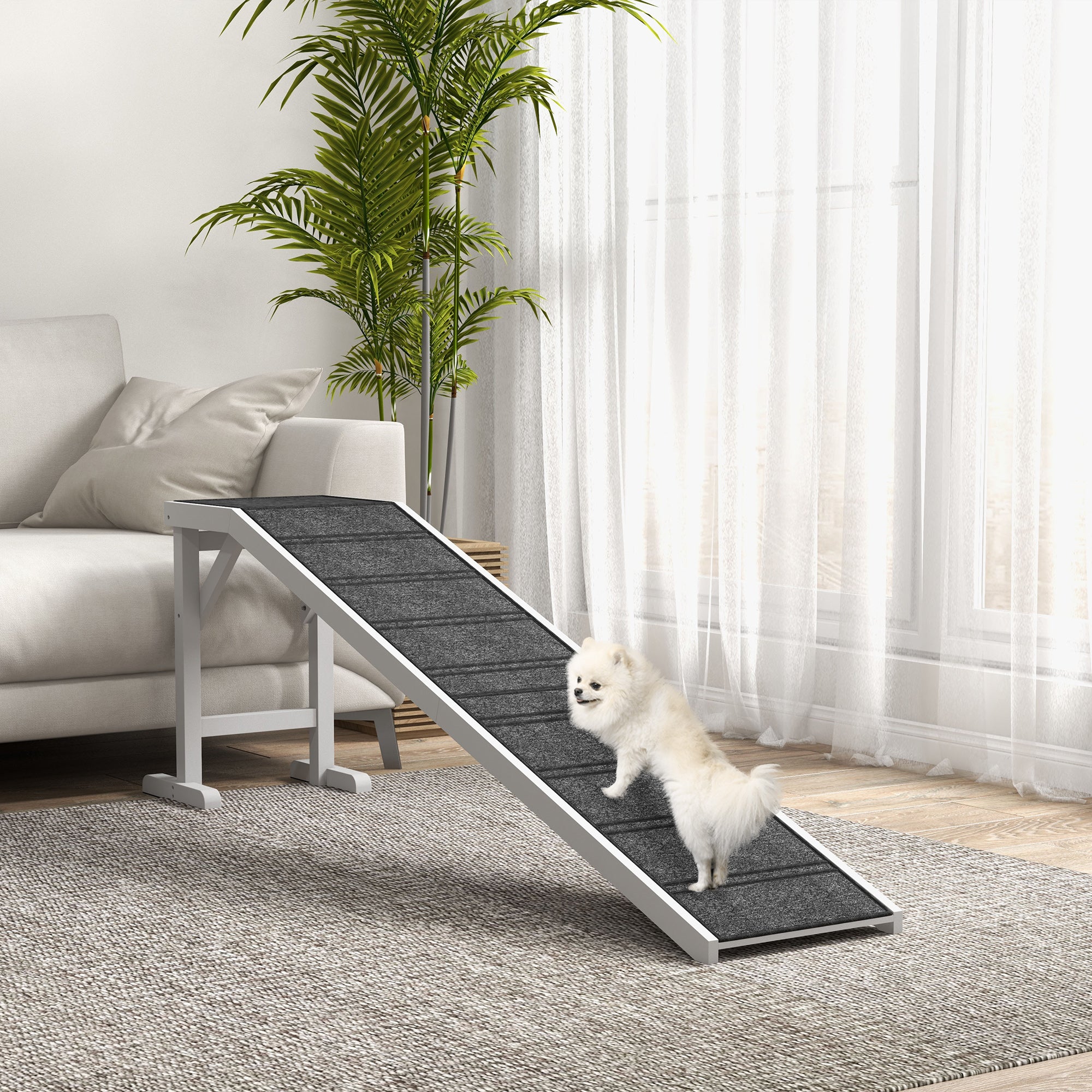 pawhut-rampe-pour-chien-bois-cerisier-pliable-antid-rapante-avec-plateforme image 3