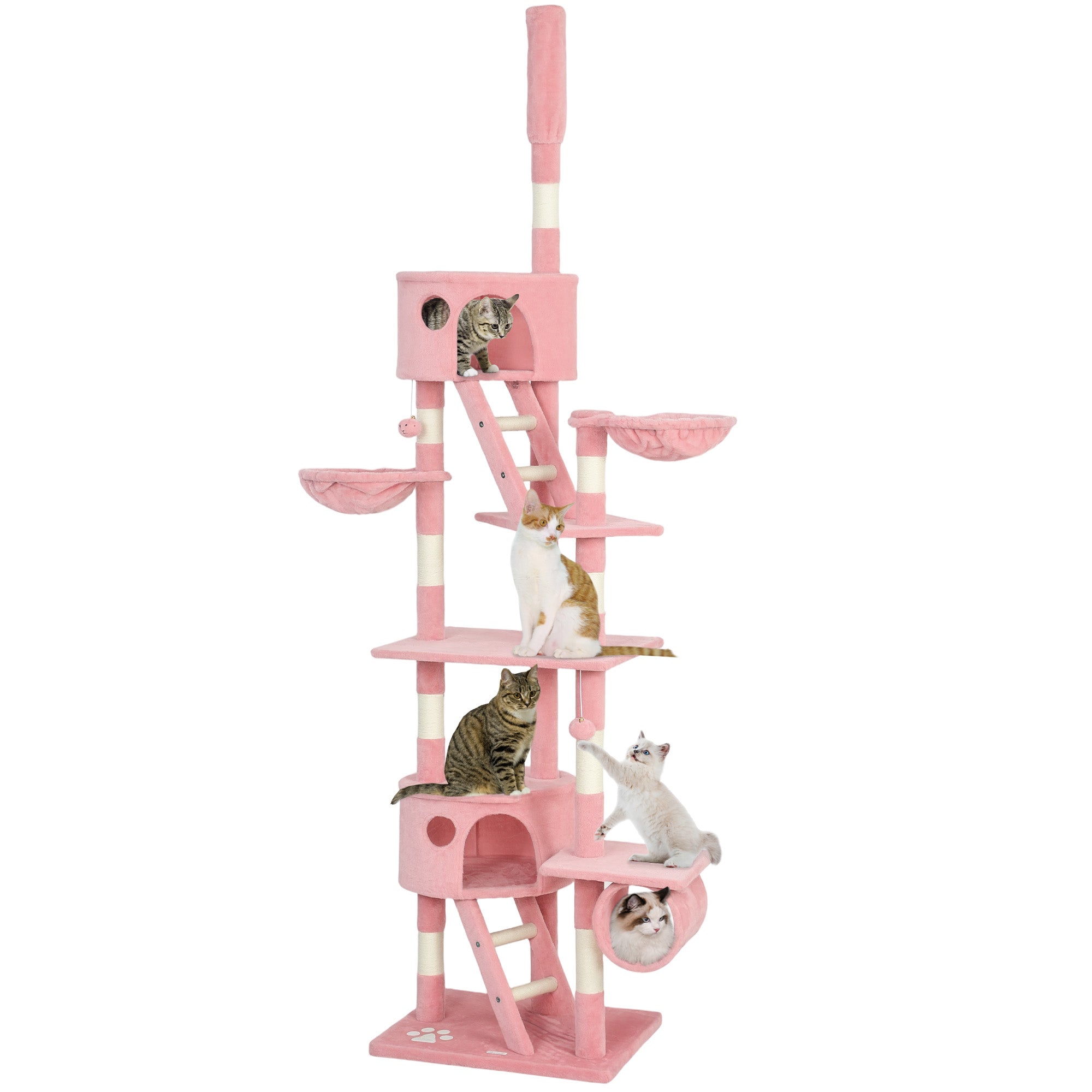 pawhut-arbre-chat-sol-plafond-7-niveaux-avec-2-niches-et-hamacs-rose image 1