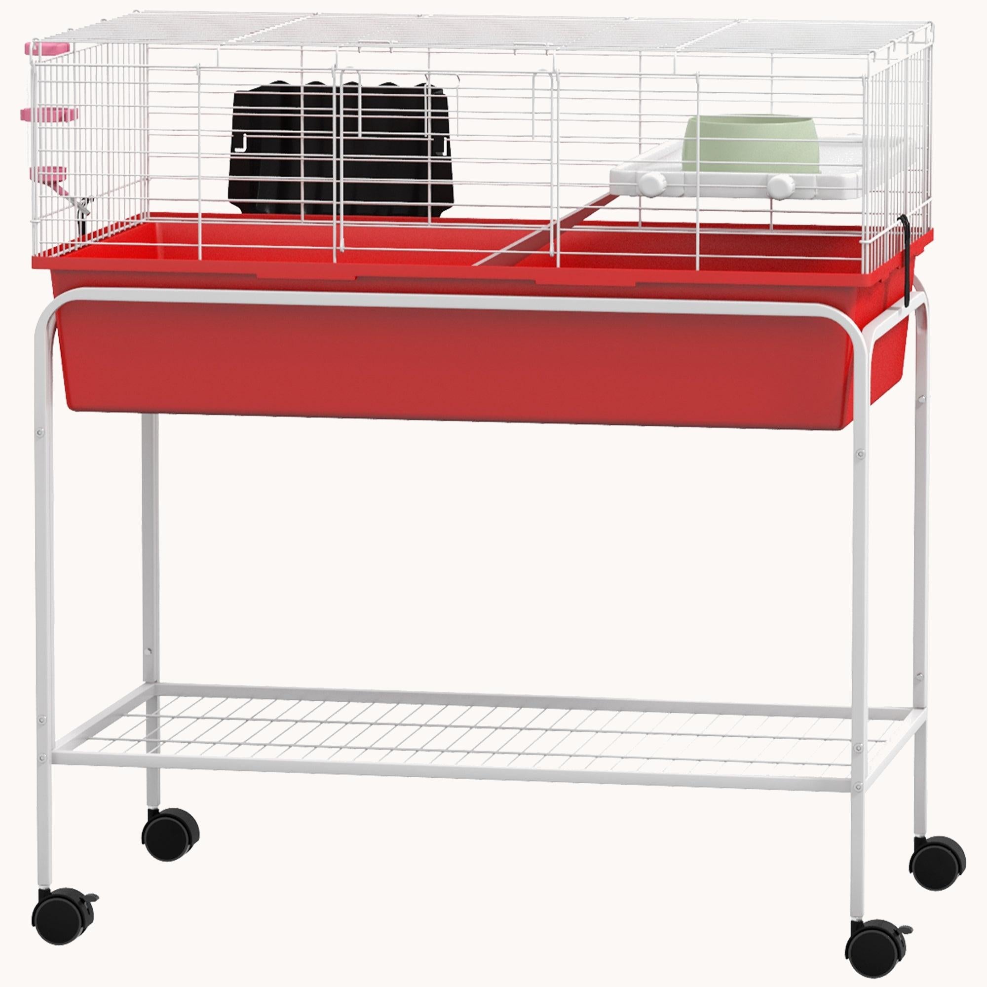 pawhut-cage-pour-animaux-2-tages-avec-support-amovible-tag-re-et-roues-89-5x47x8 image 3