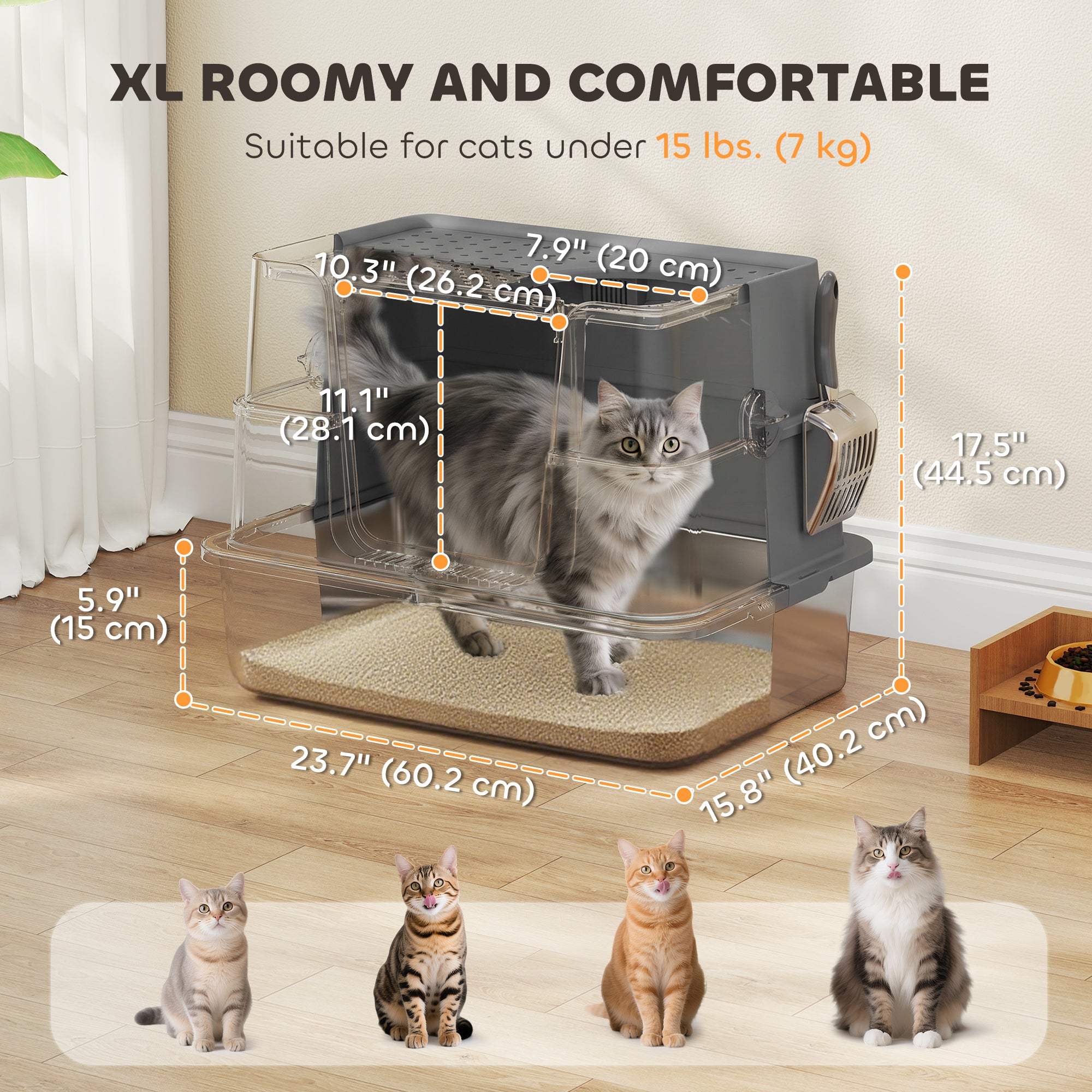 pawhut-bac-liti-re-chat-inox-xl-avec-couvercle-basculant-100-gris-fonc image 5