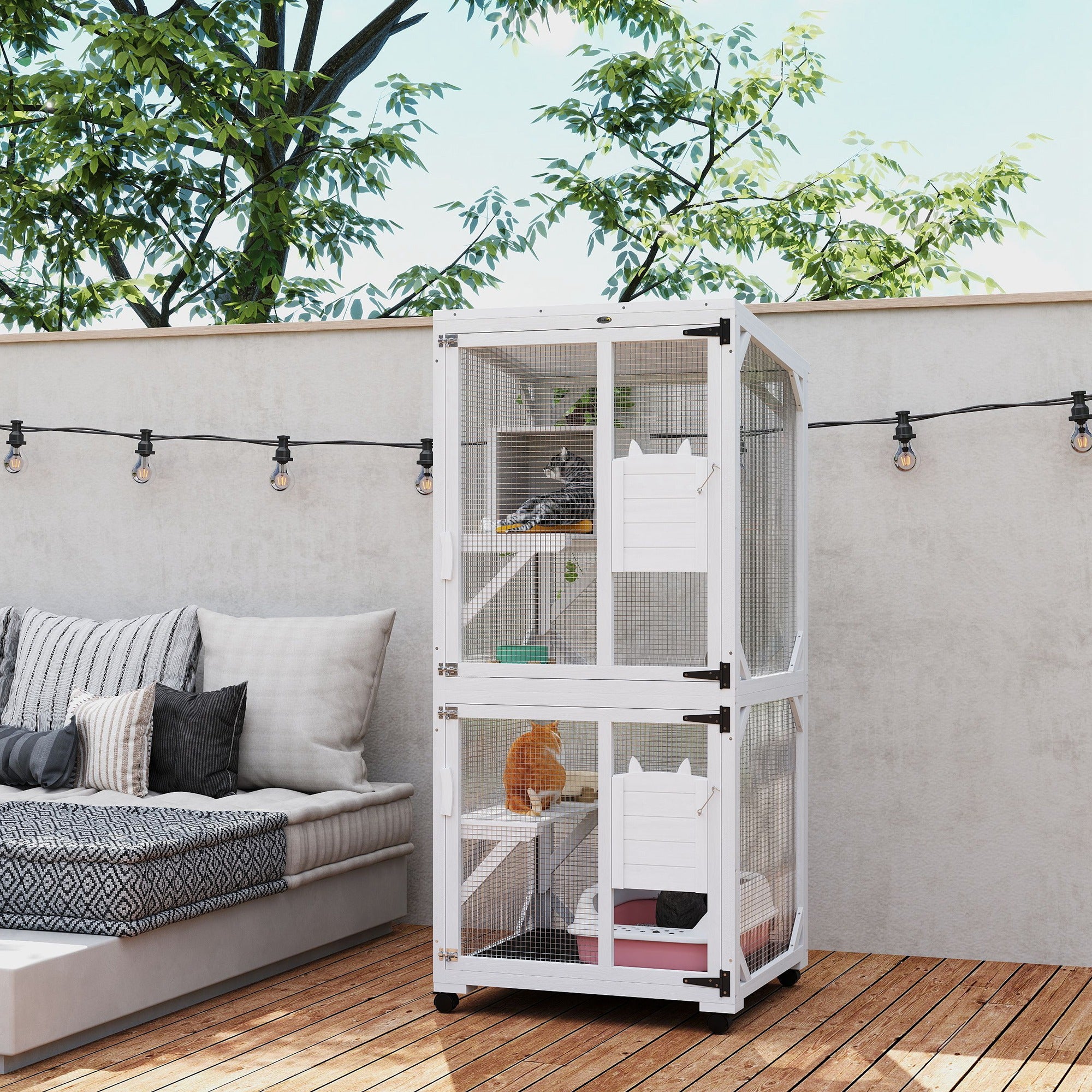 pawhut-catio-sur-lev-roulettes-182-cm-avec-plateformes-et-toit-blanc image 3