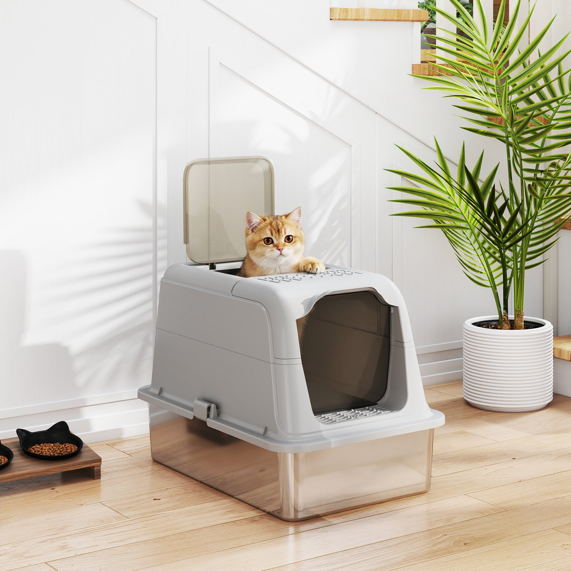 pawhut-bac-liti-re-chat-inox-xxl-ferm-double-entr-e-avant-sortie-haute image 4