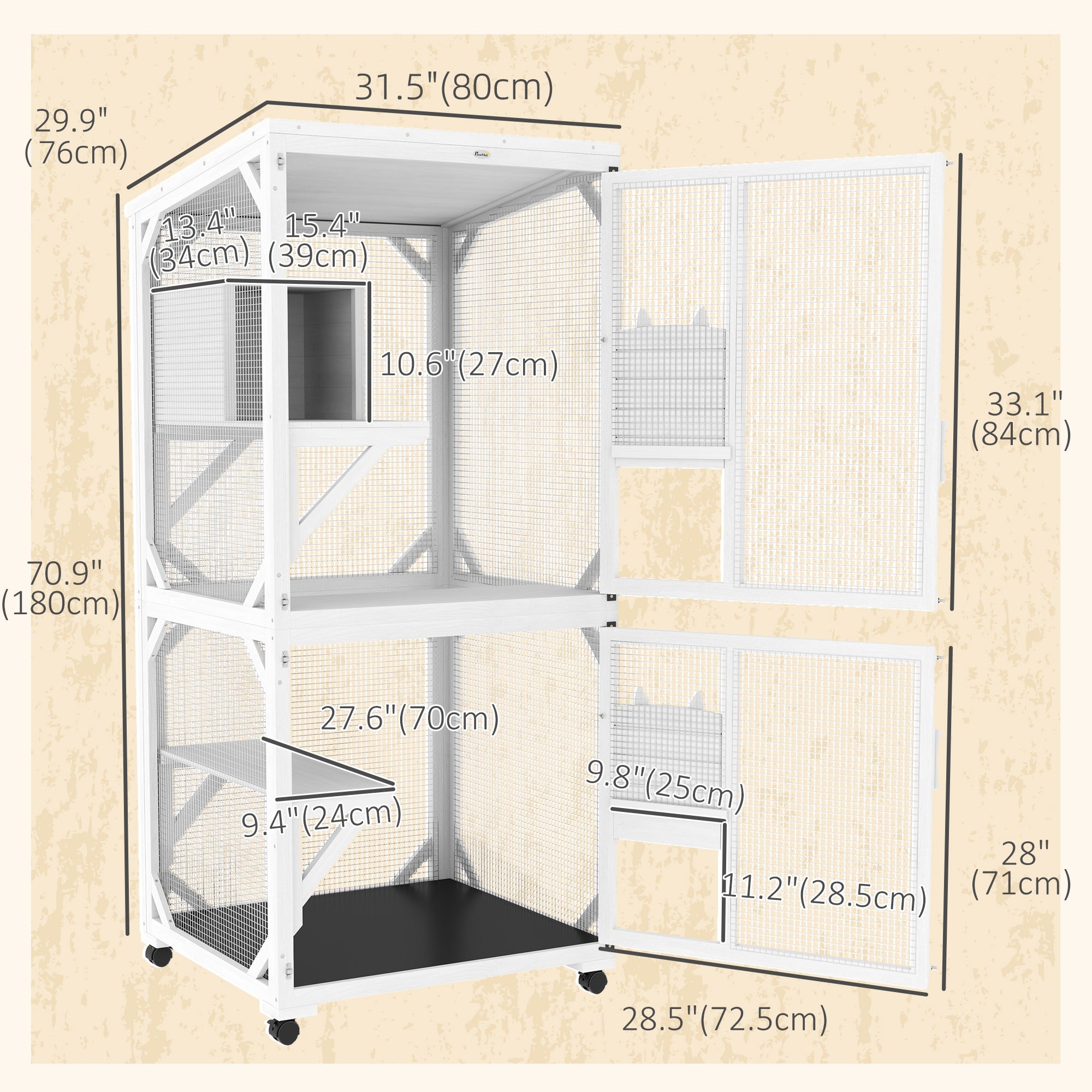 pawhut-catio-sur-lev-roulettes-182-cm-avec-plateformes-et-toit-blanc image 5