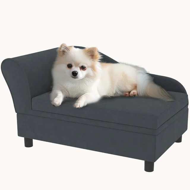 pawhut-canap-pour-petit-chien-avec-coffre-de-rangement-gris-fonc image 1