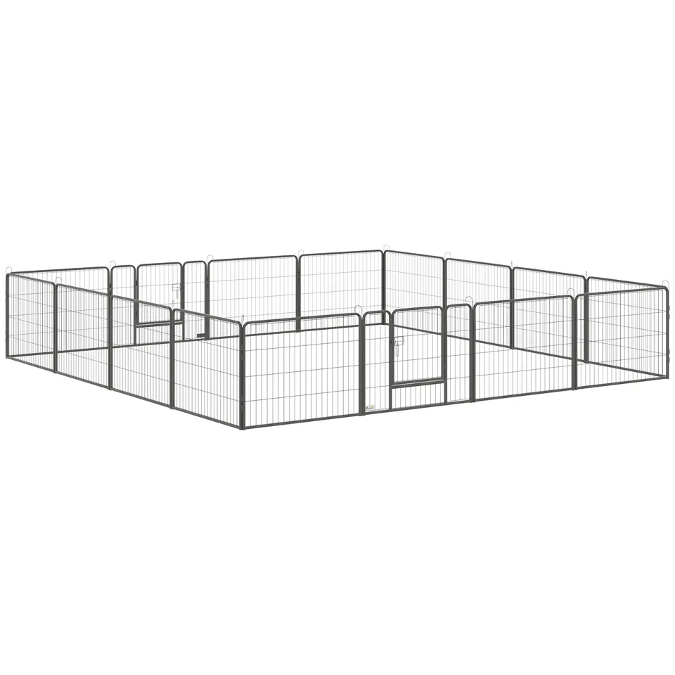 pawhut-parc-pour-chien-16-panneaux-m-tal-60-cm-haut-enclos-int-rieur-ext-rieur image 1