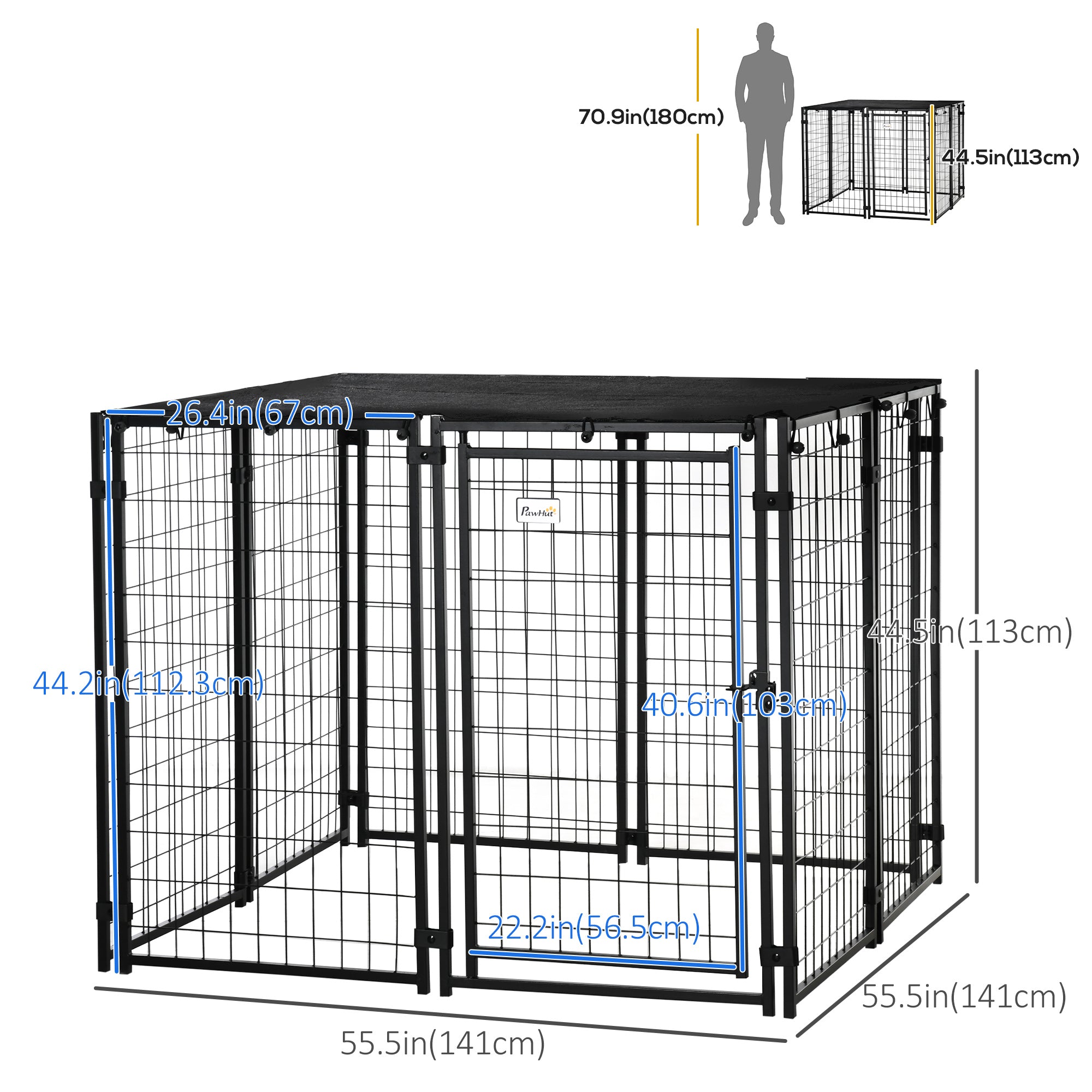 pawhut-enclos-chenil-chien-ext-rieur-avec-b-che-et-porte-verrouillable-noir image 5