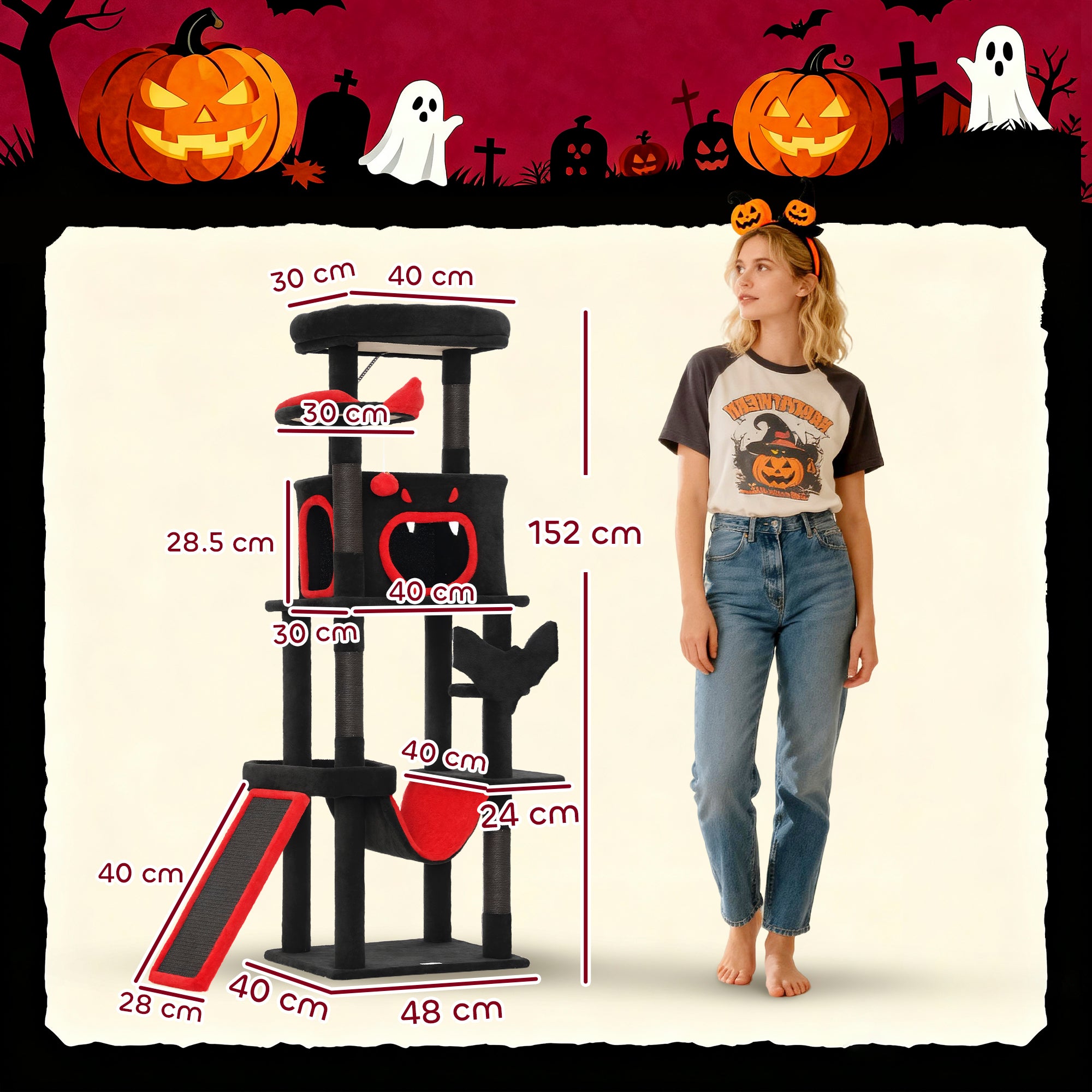 pawhut-arbre-chat-gothique-halloween-152-cm-cercueil-chauve-souris image 5