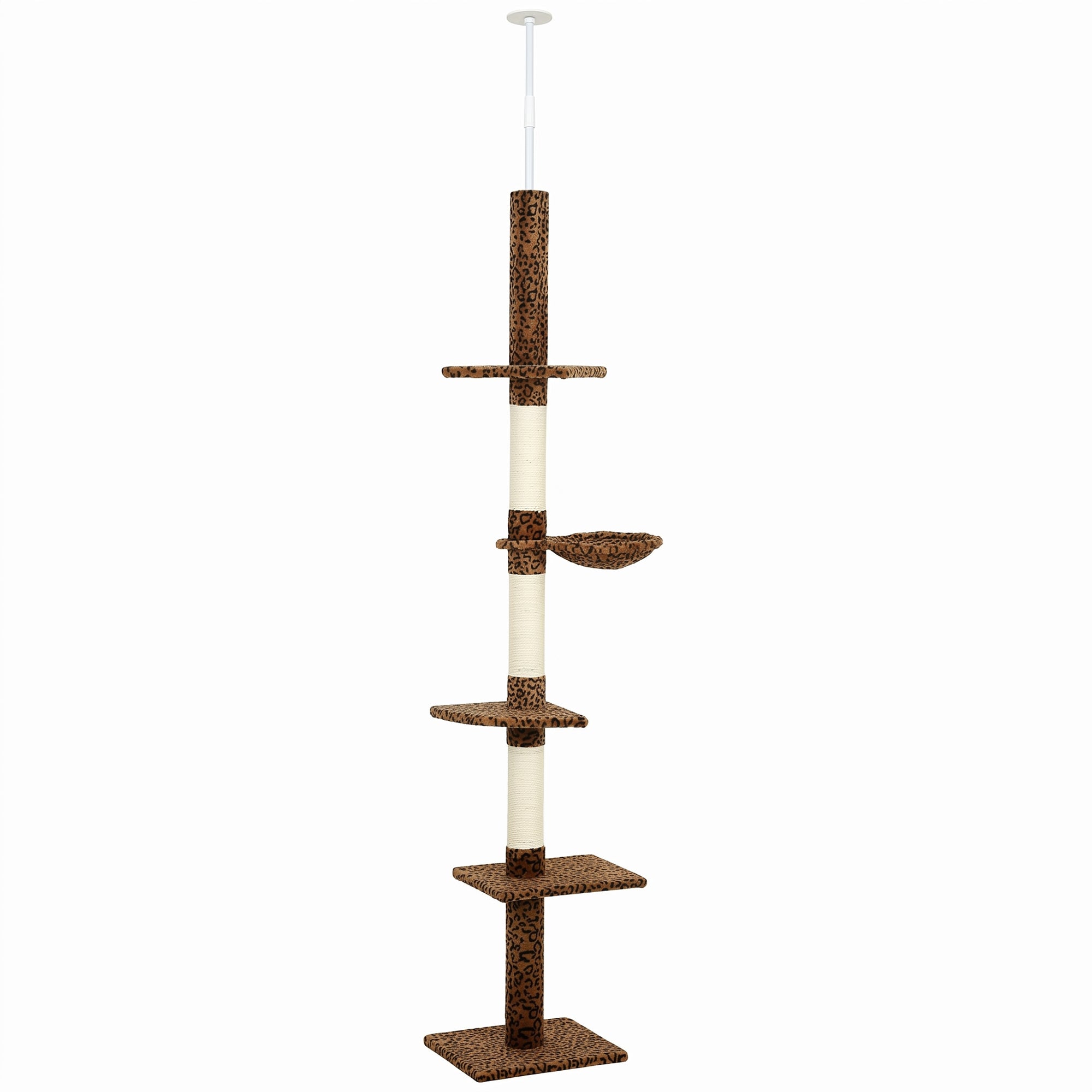 pawhut-arbre-chat-sol-plafond-230-260-cm-5-niveaux-imprim-l-opard image 2