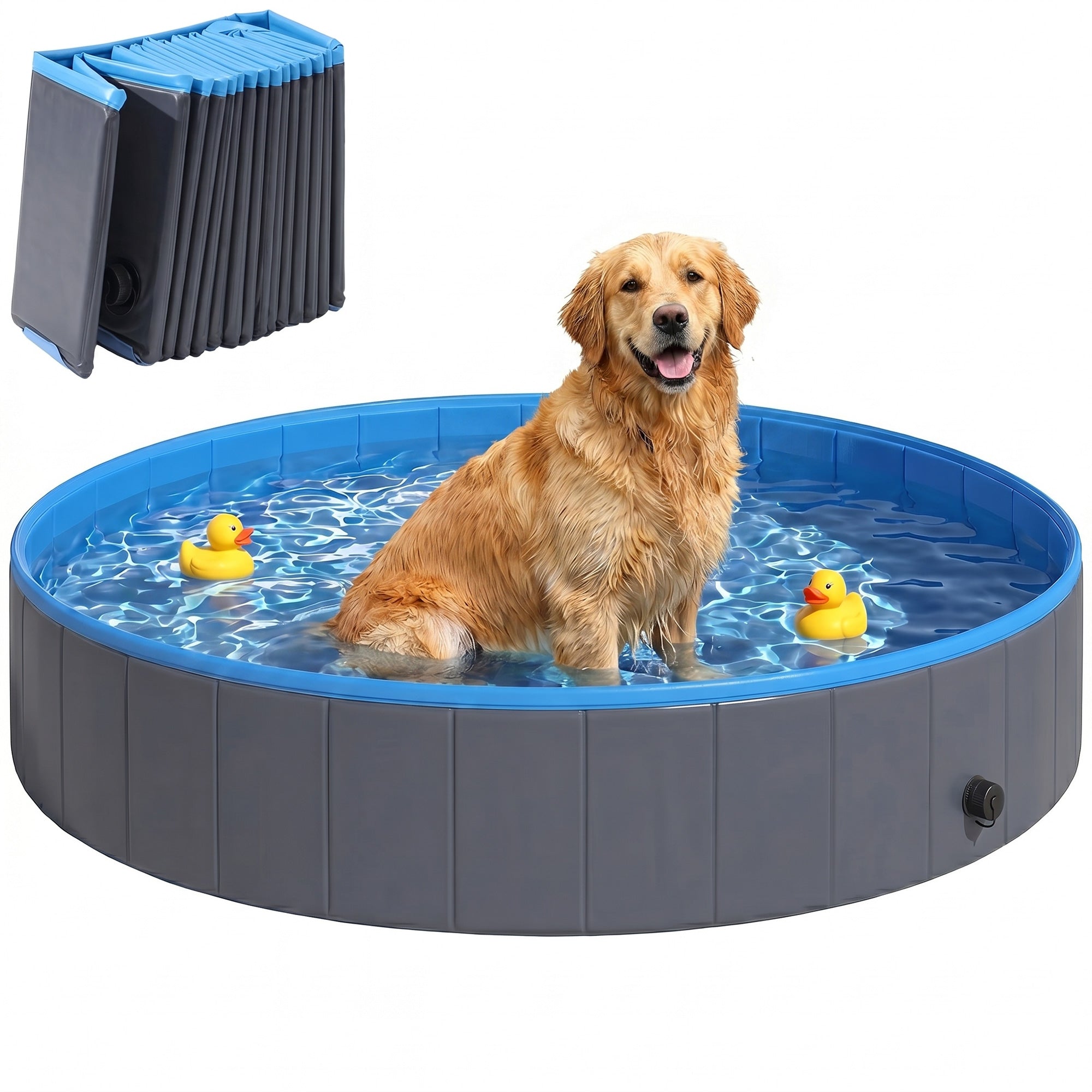 pawhut-piscine-pliable-pour-chien-140-x-30-cm-pvc-bleu-et-gris-fonc image 1