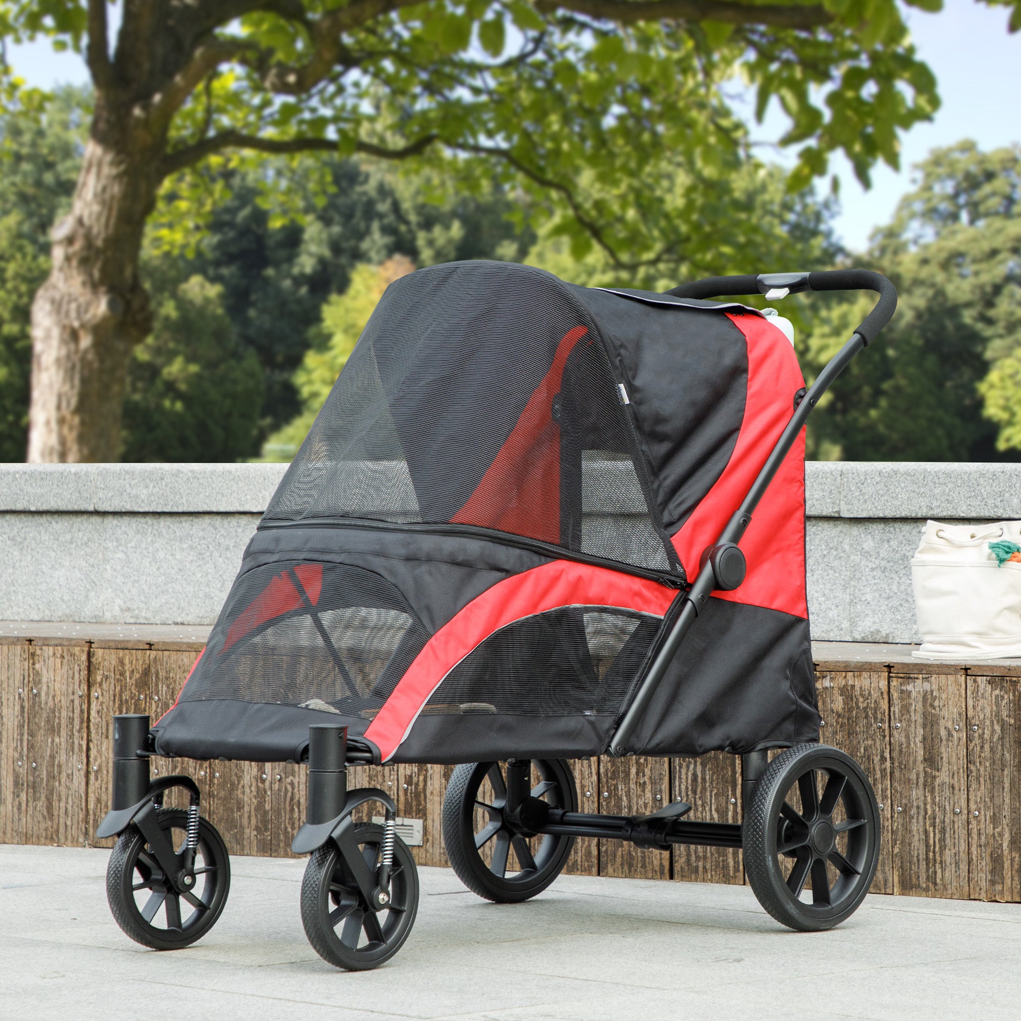pawhut-poussette-grand-chien-roues-amortissantes-pliage-1-clic-noire image 3
