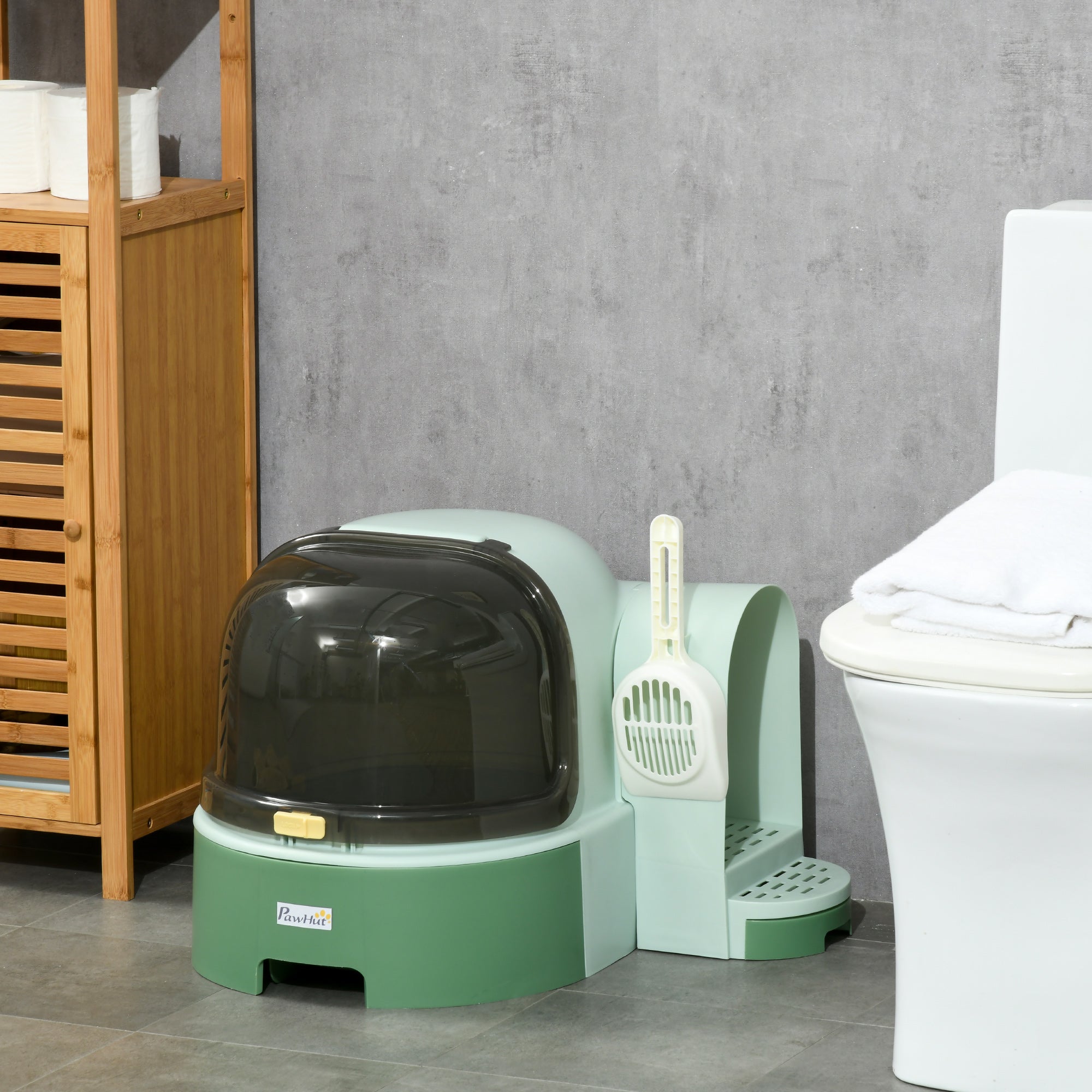 pawhut-bac-liti-re-couvert-vert-avec-couvercle-ouvrable-porte-lat-rale-et-pelle image 5
