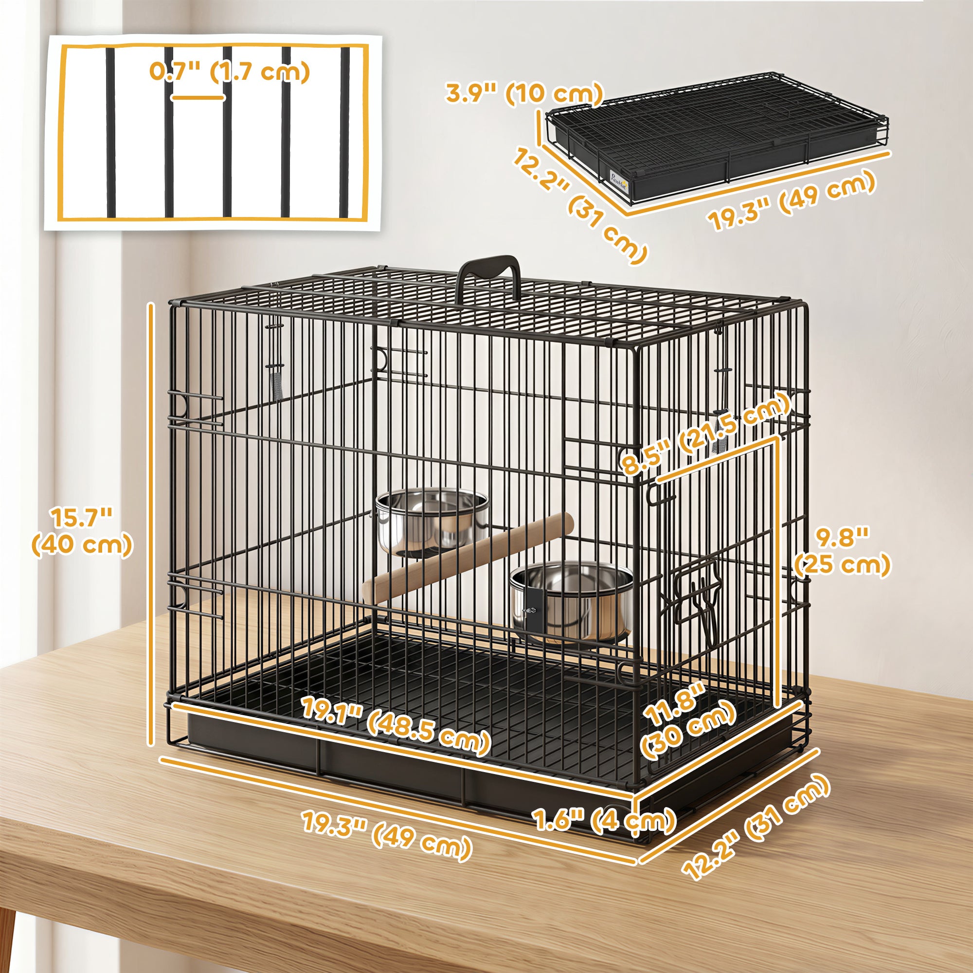 pawhut-cage-de-voyage-pliable-en-m-tal-pour-oiseaux-avec-perchoir-en-bois-gamell image 5