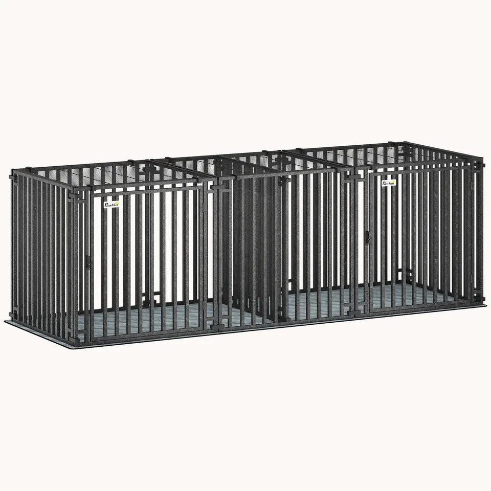 pawhut-cage-chien-m-tal-robuste-83-avec-s-parateur-et-tapis-imperm-able-noir image 1