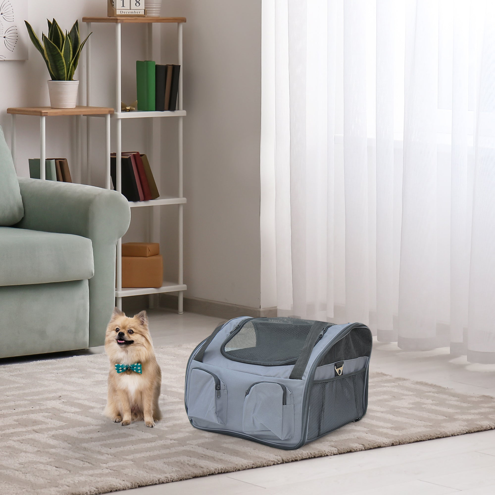 pawhut-sac-de-transport-pliable-gris-41x34x30-cm-pour-chats-et-petits-chiens image 3