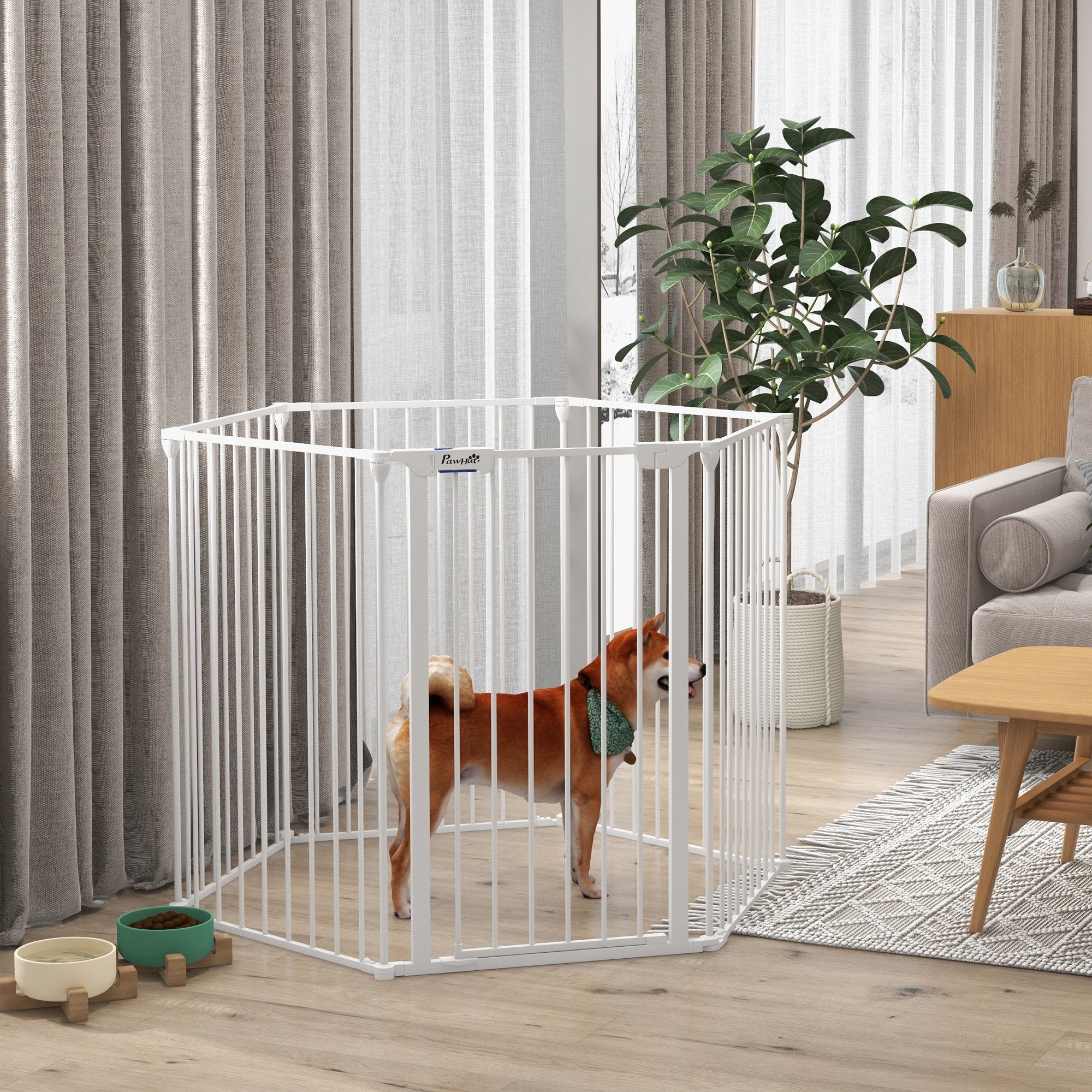 pawhut-parc-pour-chien-6-panneaux-90-cm-barri-re-murale-blanche-avec-verrouillag image 4