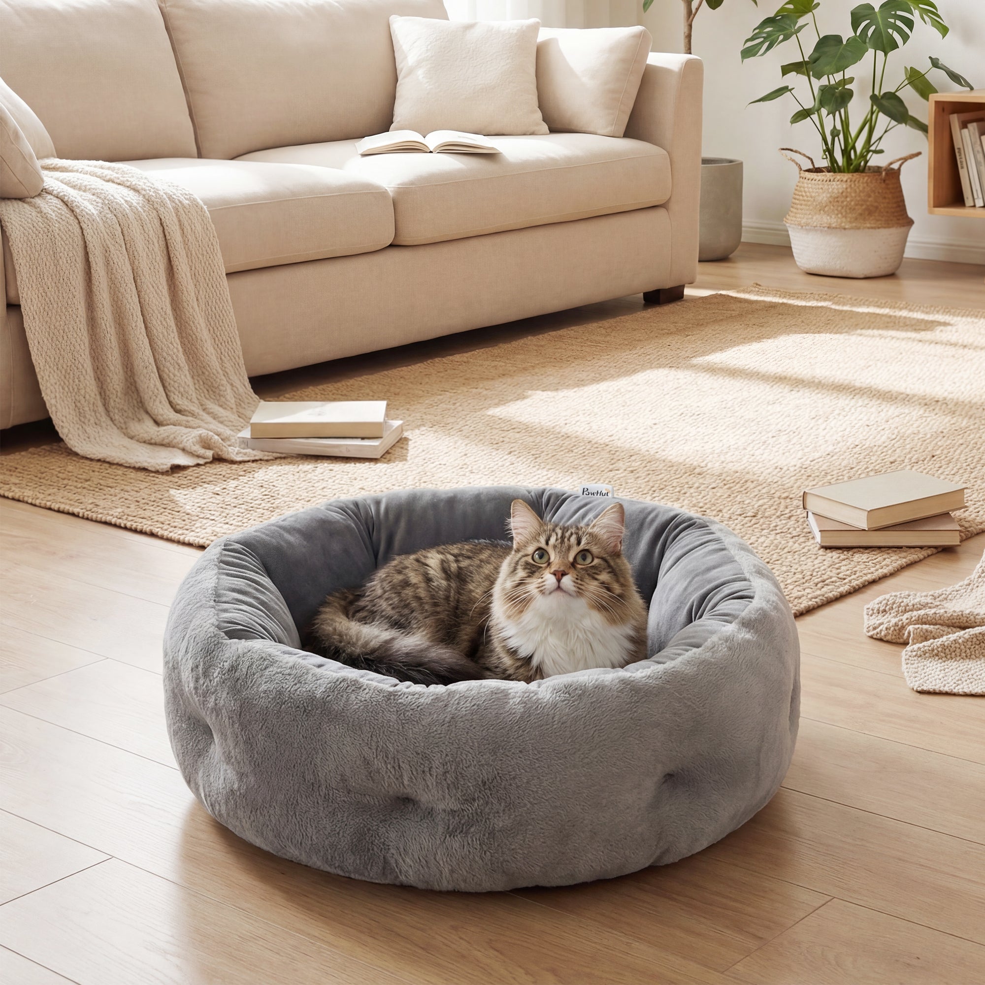 pawhut-panier-r-versible-rond-pour-chat-et-petit-chien-gris-fonc image 3