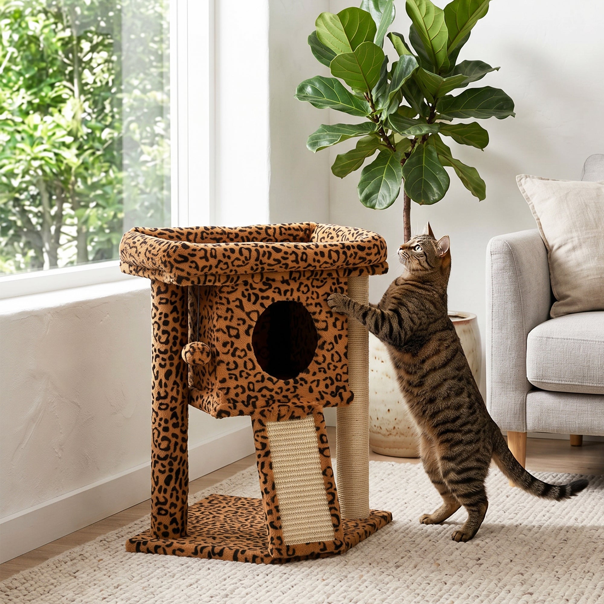 pawhut-petit-arbre-chat-l-opard-avec-perchoir-niche-et-griffoir image 3
