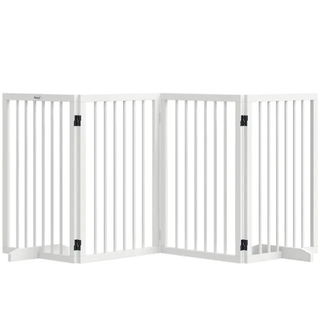 pawhut-barri-re-pour-chiens-4-panneaux-bois-pliable-blanc-autoportante image 1