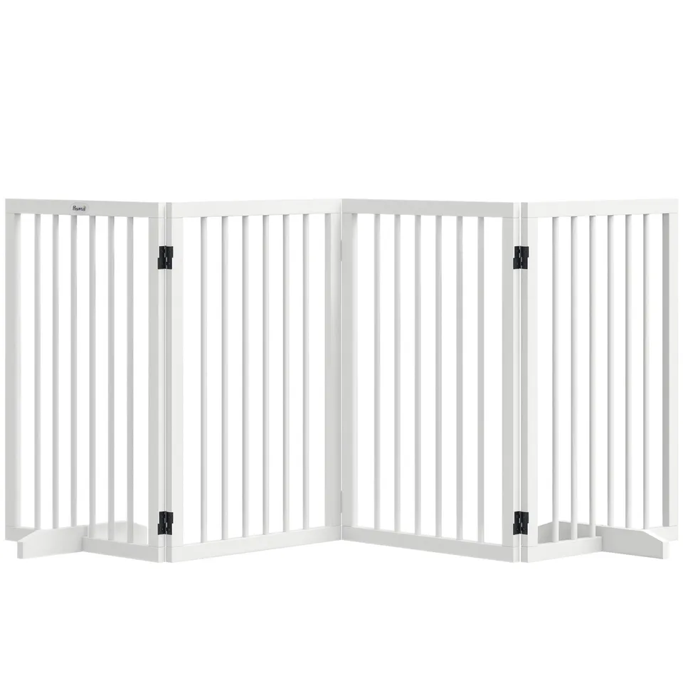 pawhut-barri-re-pour-chiens-4-panneaux-bois-pliable-blanc-autoportante image 1