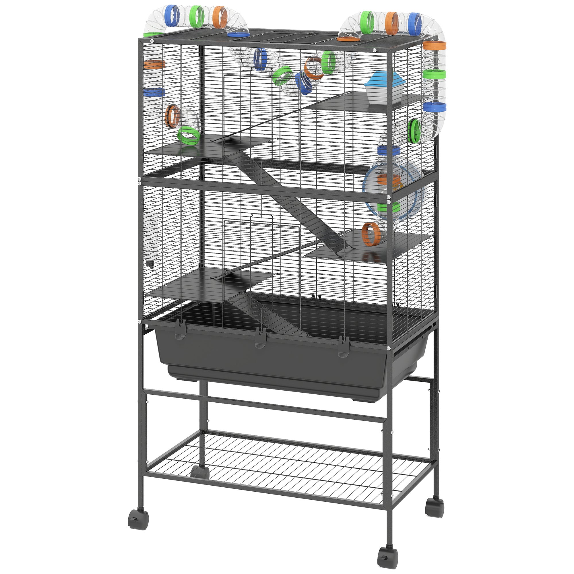 pawhut-cage-hamster-gerbille-5-niveaux-color-e-avec-rangement-et-roulettes image 2
