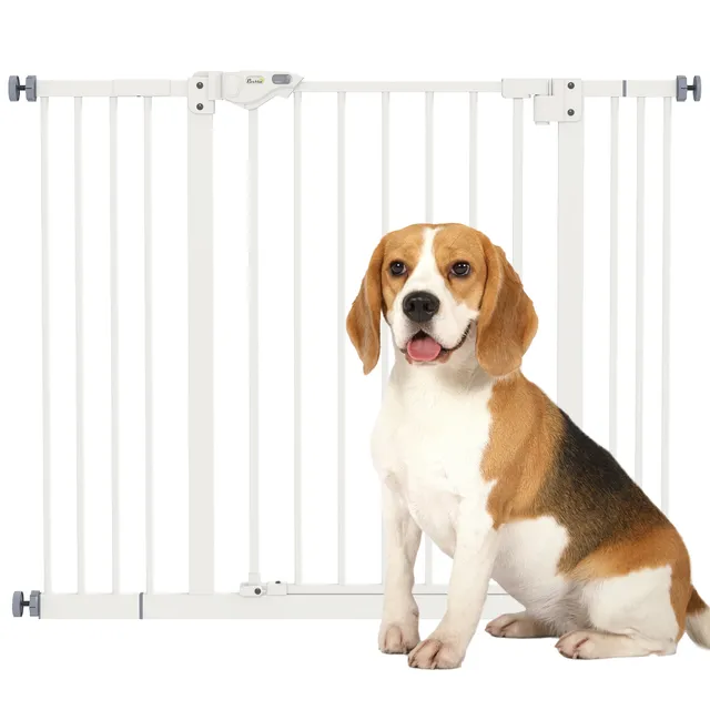 pawhut-barri-re-de-s-curit-animaux-76-cm-avec-porte-74-100-cm-blanc-pour-escalie image 1