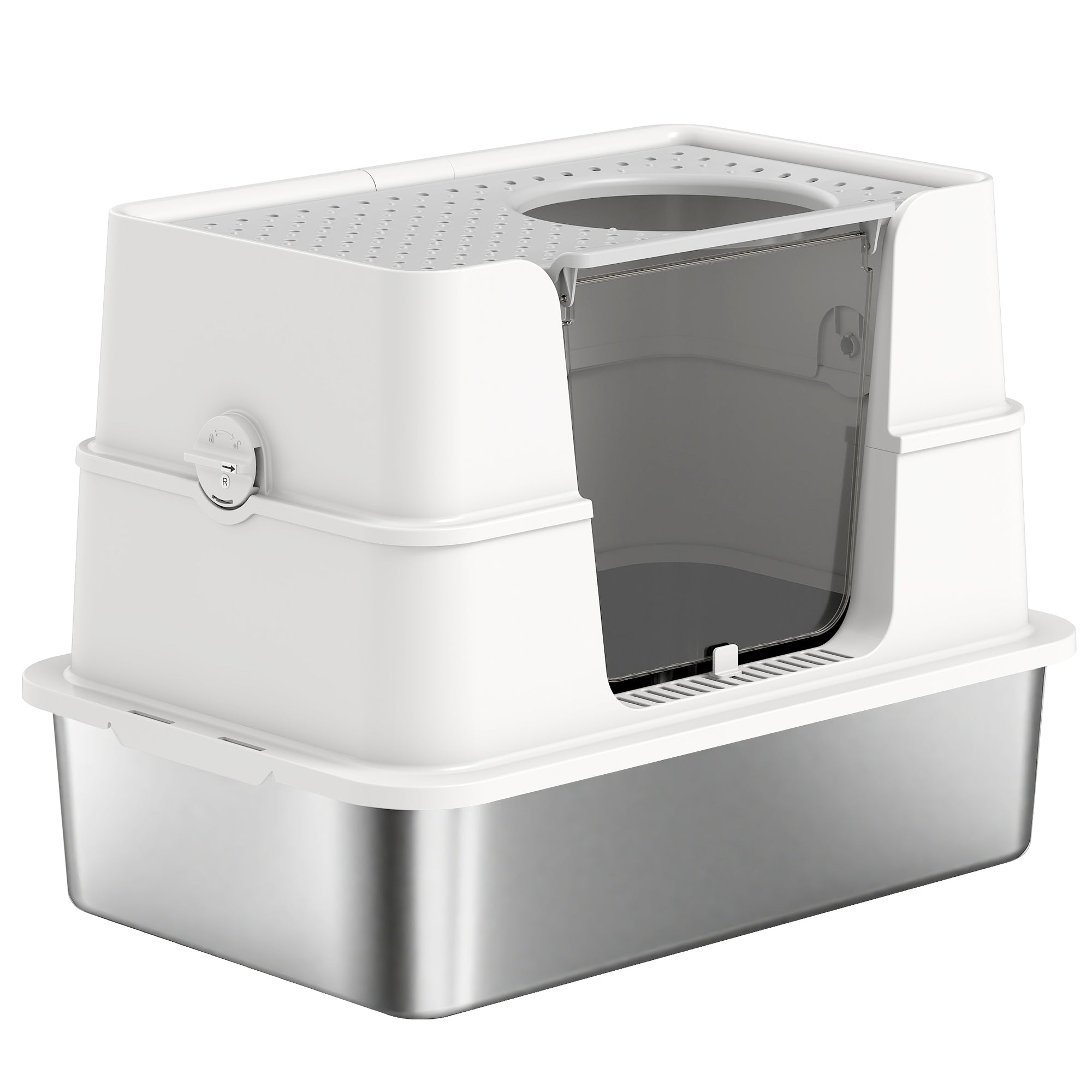 bac-liti-re-couvercle-pawhut-inox-avec-double-entr-e-gris-clair image 2