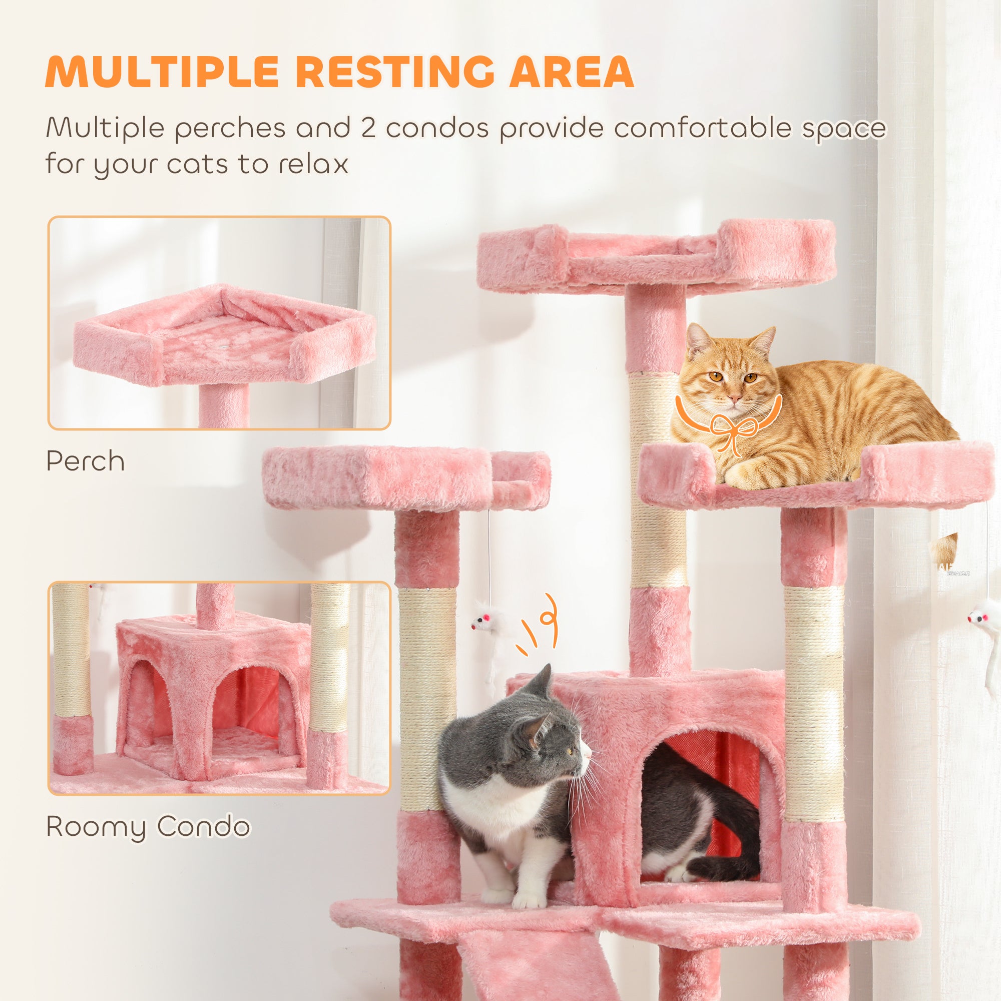 pawhut-arbre-chat-rose-173-cm-multi-niveaux-avec-niche-griffoirs-et-perchoirs image 8