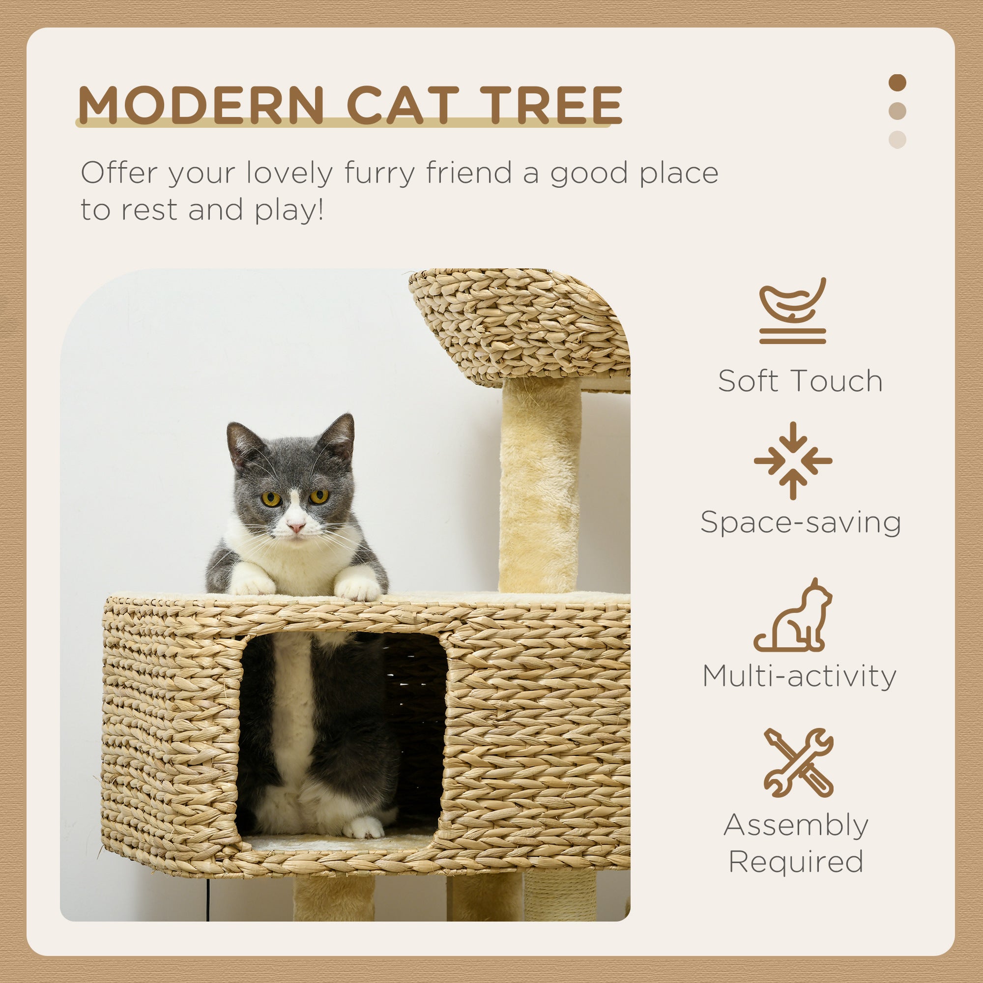 pawhut-arbre-chat-98-cm-avec-niche-lit-rampe-et-griffoirs-beige image 6