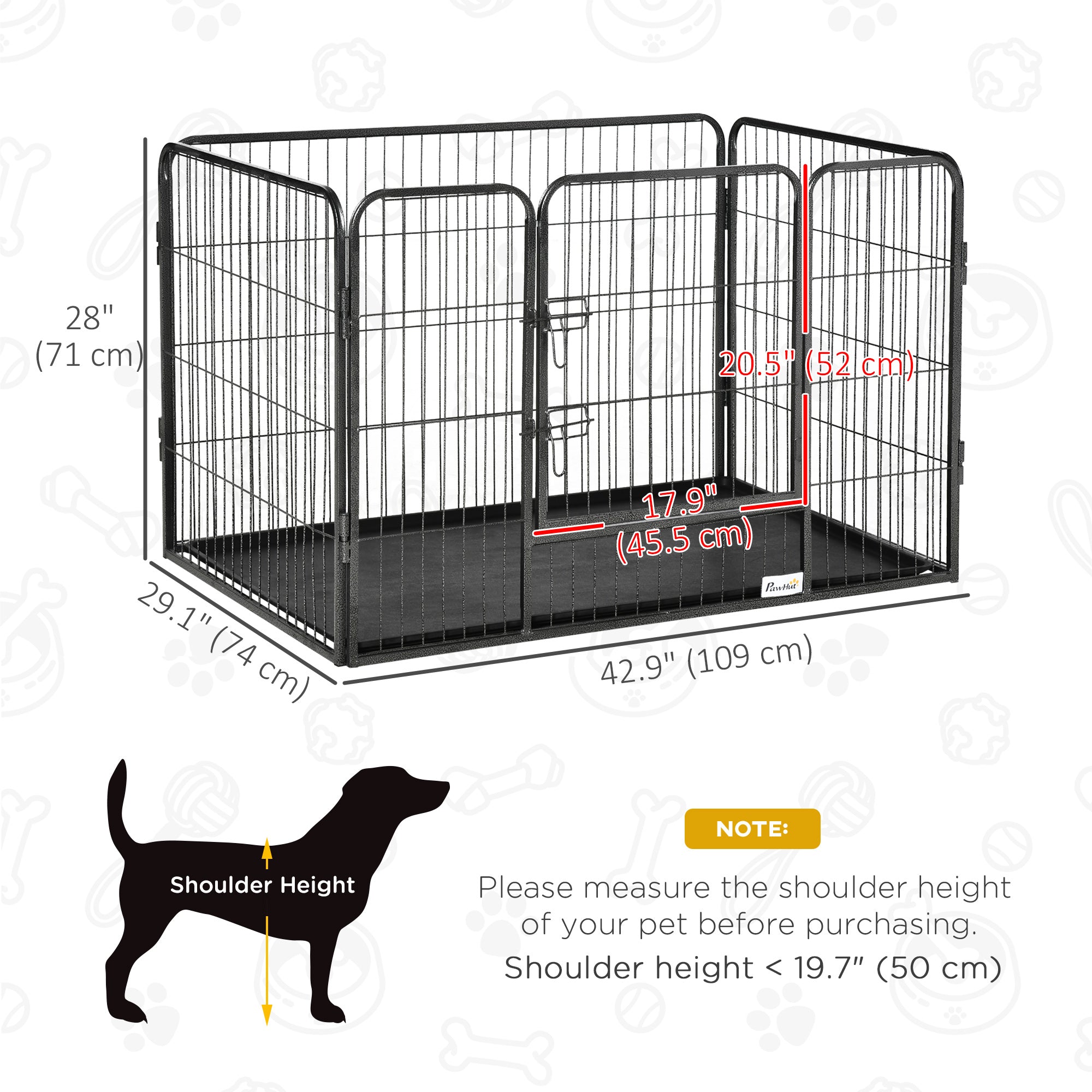 pawhut-parc-pour-chiens-4-panneaux-avec-porte-et-plateau-int-rieur-ext-rieur-gri image 5