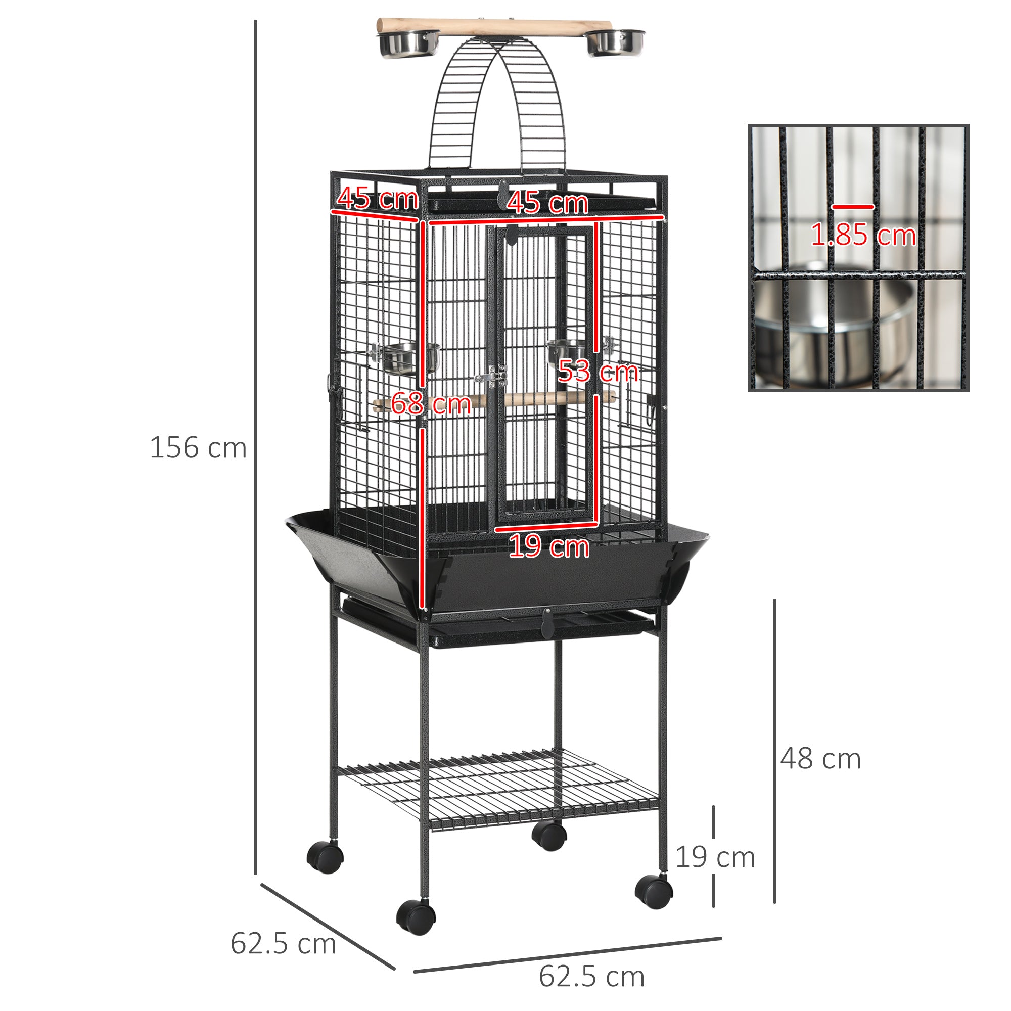 pawhut-cage-voli-re-156-cm-pour-perruche-et-conure-avec-aire-de-jeu-et-roulettes image 5