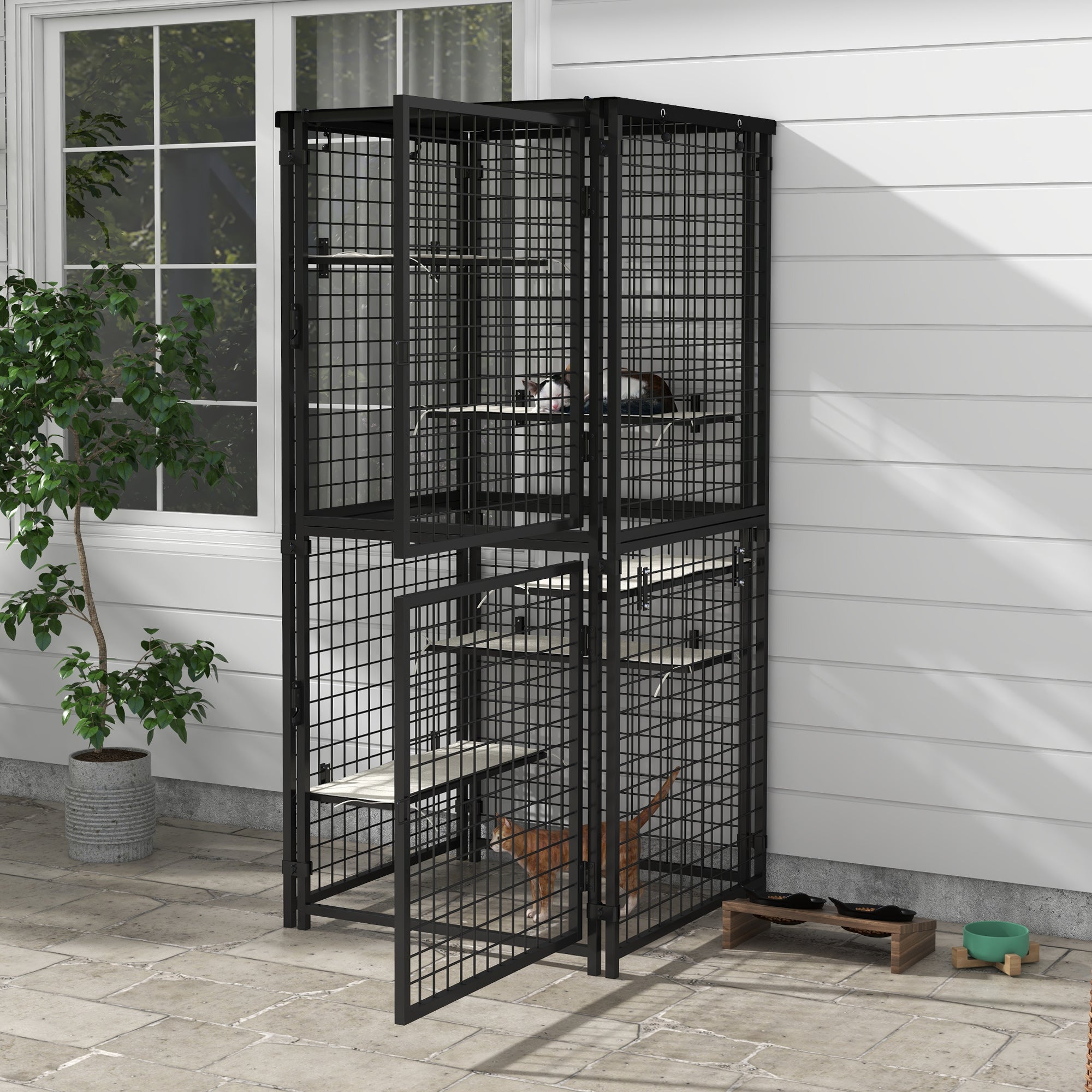 pawhut-grand-catio-m-tal-180-cm-avec-5-plateformes-et-auvent-noir image 4