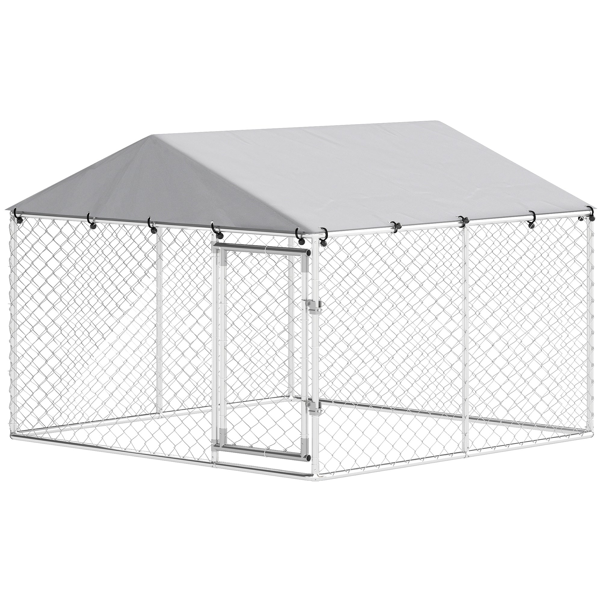 pawhut-chenil-ext-rieur-chien-228-x-228-x-170-cm-grillag-gris-argent image 2