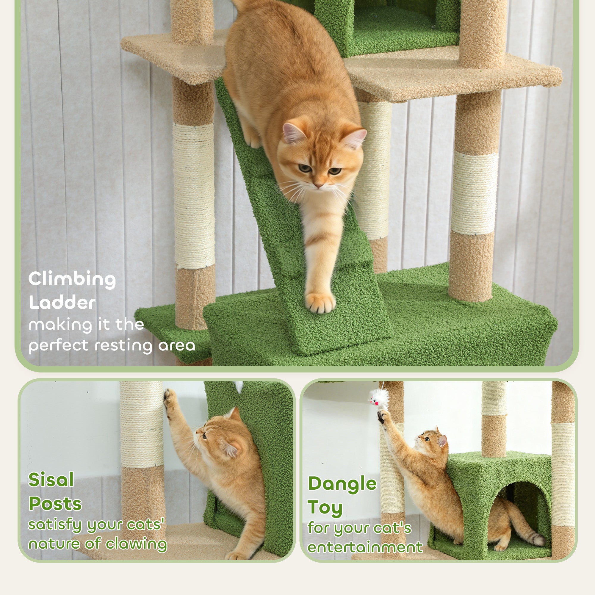 pawhut-arbre-chat-68-avec-2-niches-perchoirs-et-griffoirs-vert image 7