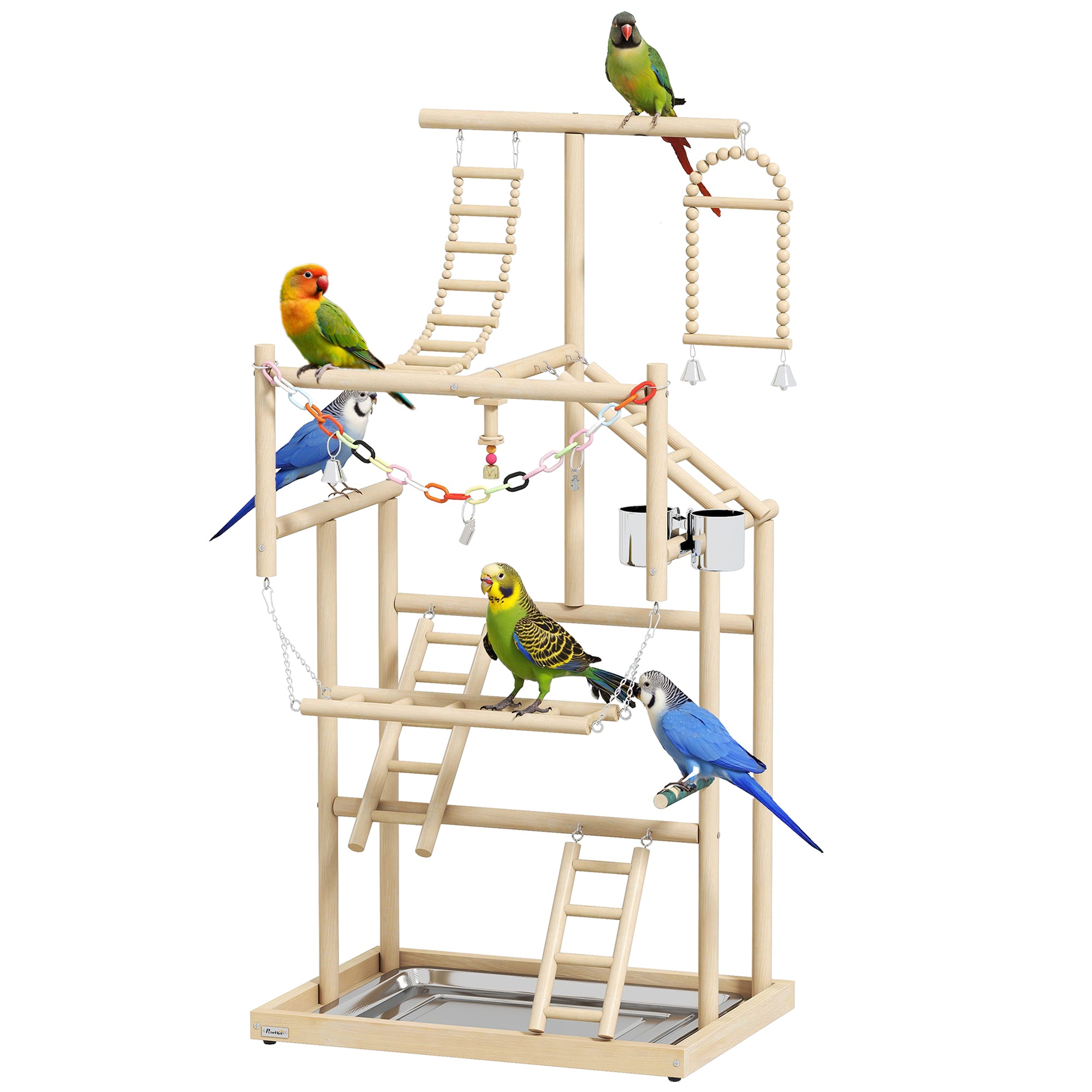 pawhut-aire-de-jeu-perroquet-en-bois-95-cm-avec-chelles-jouet-cha-ne-et-mangeoir image 1