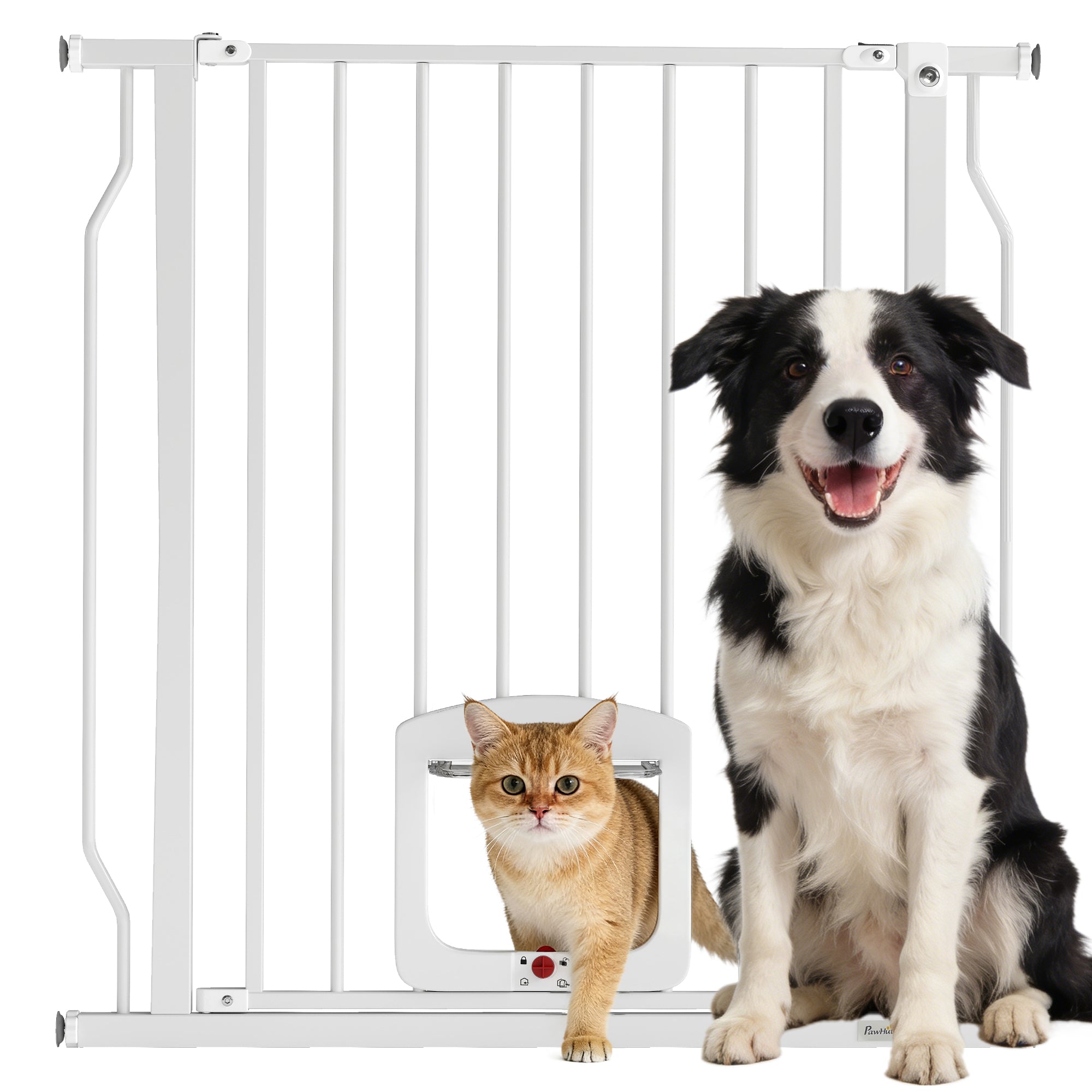 barri-re-pour-chien-pawhut-avec-chati-re-r-glable-75-85-cm-blanche image 1