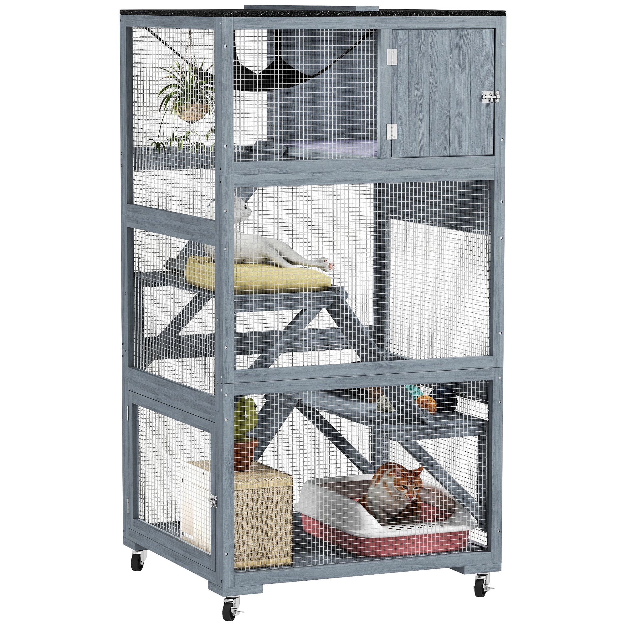 pawhut-catio-ext-rieur-66-pouces-sur-roues-avec-hamac-et-plateformes-gris image 1