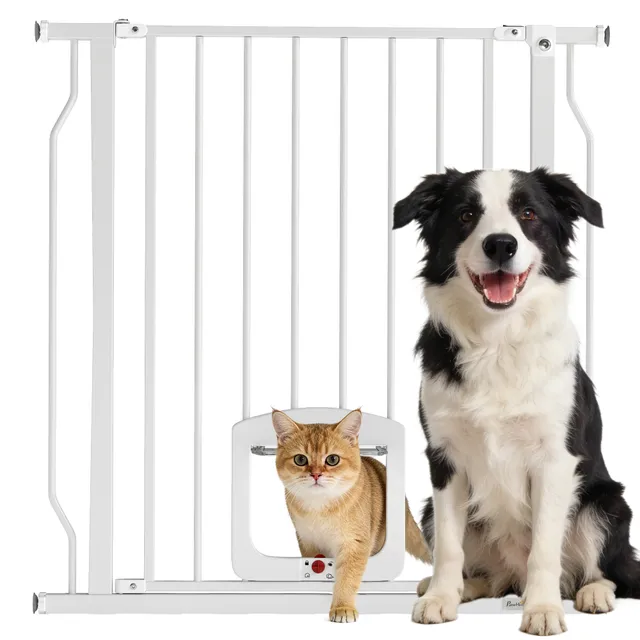 barri-re-pour-chien-pawhut-avec-chati-re-r-glable-75-85-cm-blanche image 1