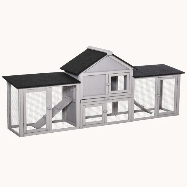 pawhut-clapier-ext-rieur-210-cm-double-enclos-avec-toit-tanche-gris image 1