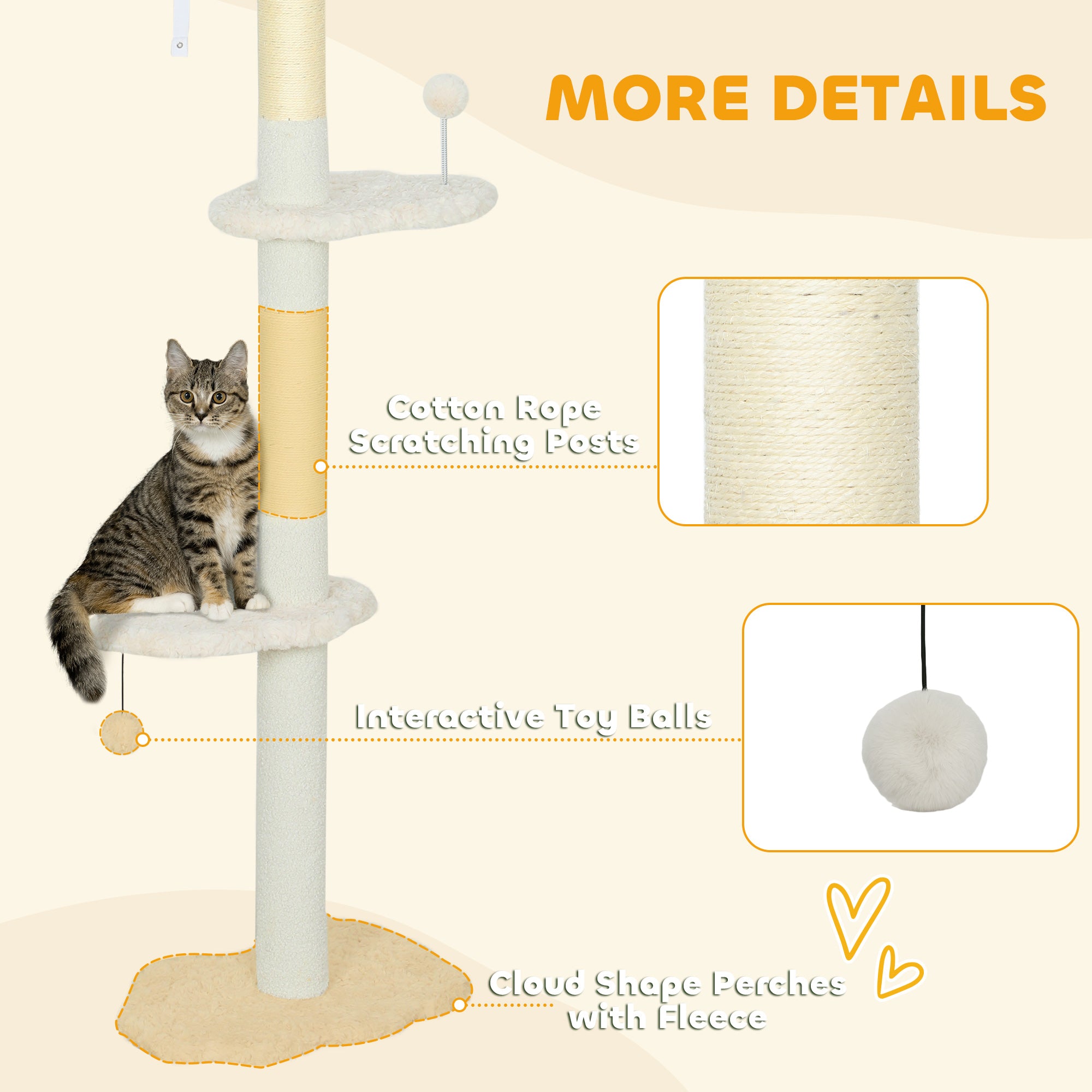 pawhut-arbre-chat-du-sol-au-plafond-r-glable-225-255-cm-3-perchoirs-nuage-beige image 8