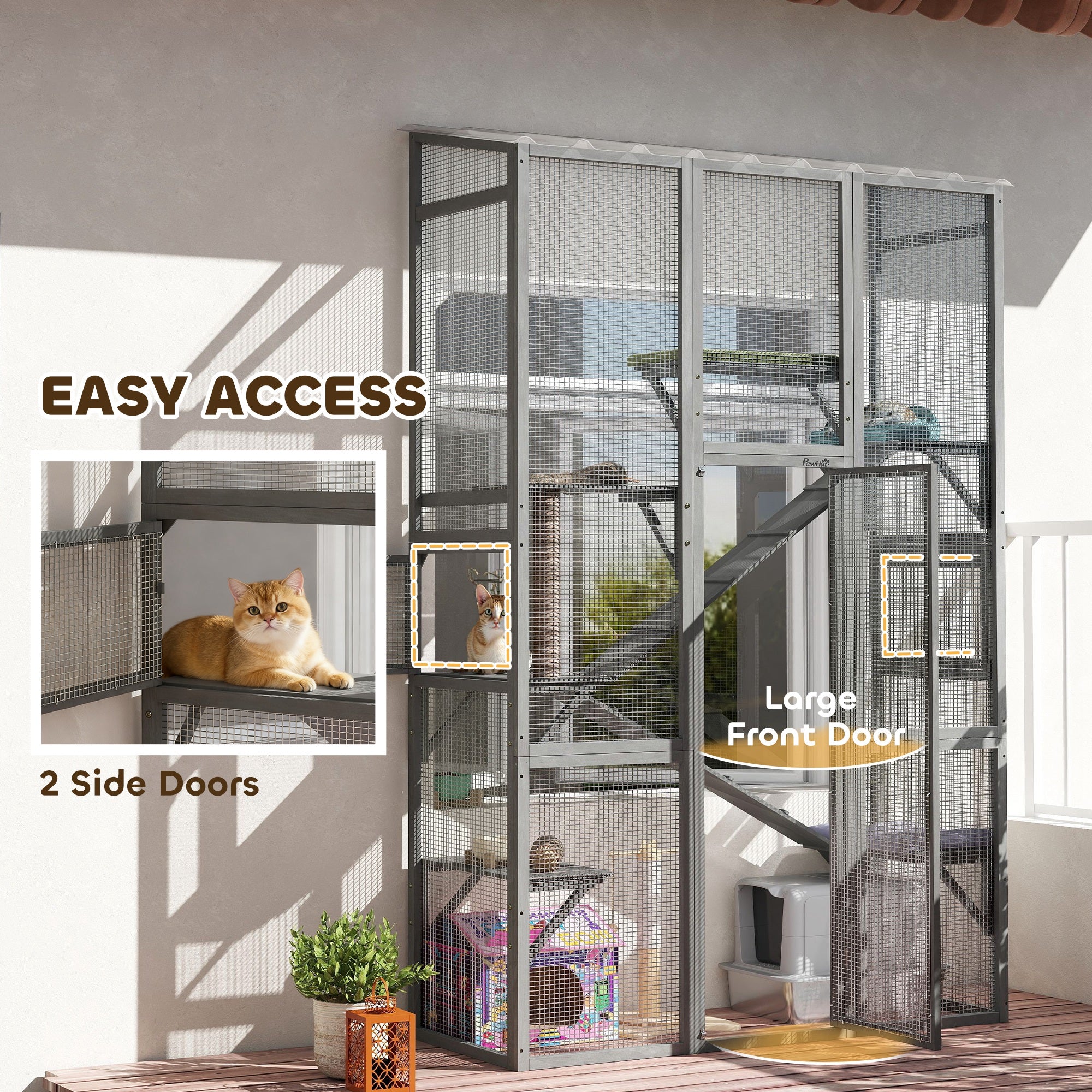 pawhut-grand-catio-d-ext-rieur-gris-avec-6-plateformes-et-griffoir image 8