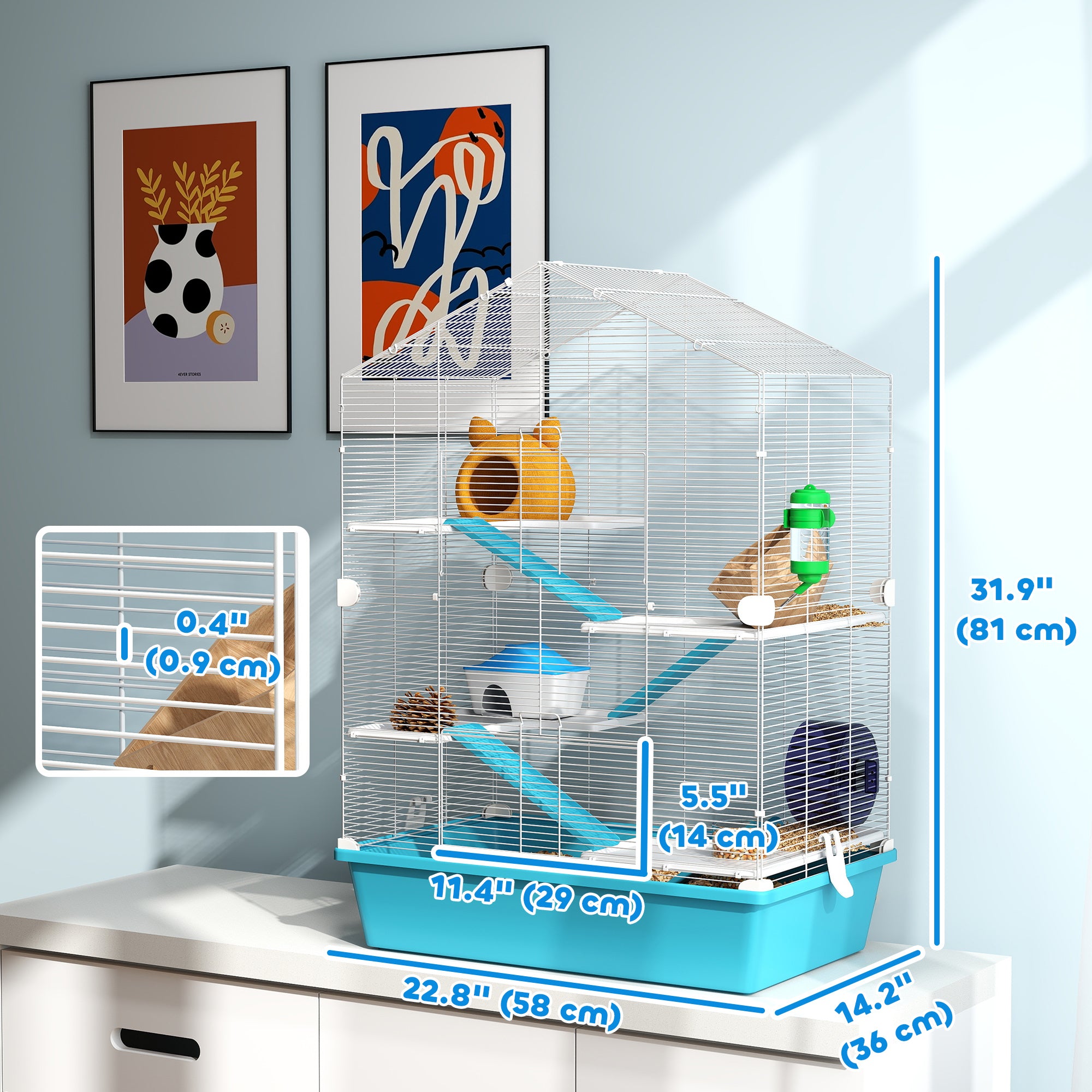 pawhut-cage-hamster-5-niveaux-avec-plateformes-rampes-et-roue-bleu-clair image 5