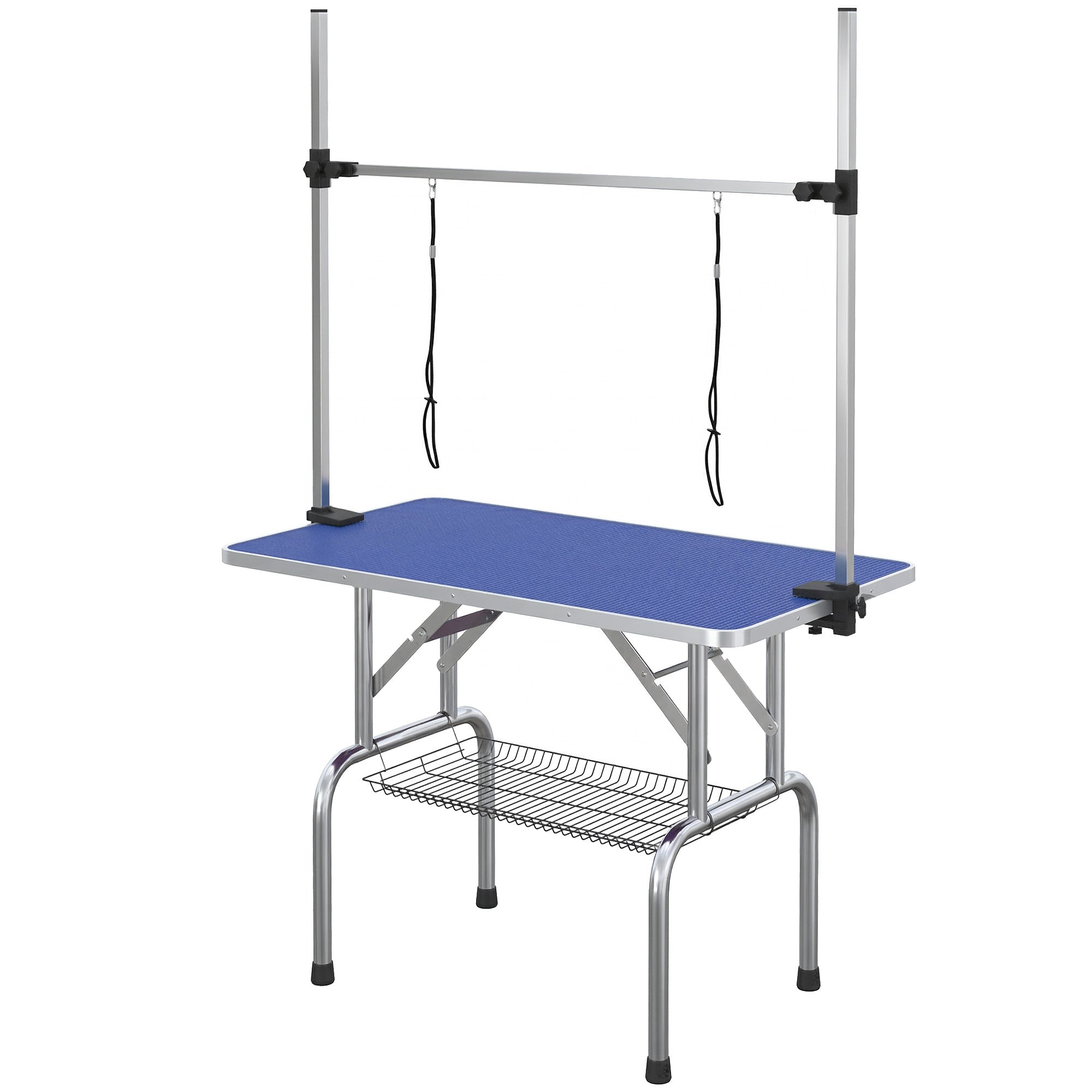 pawhut-table-de-toilettage-chien-43-avec-bras-r-glable-8-32-dessus-caoutchouc-bl image 2