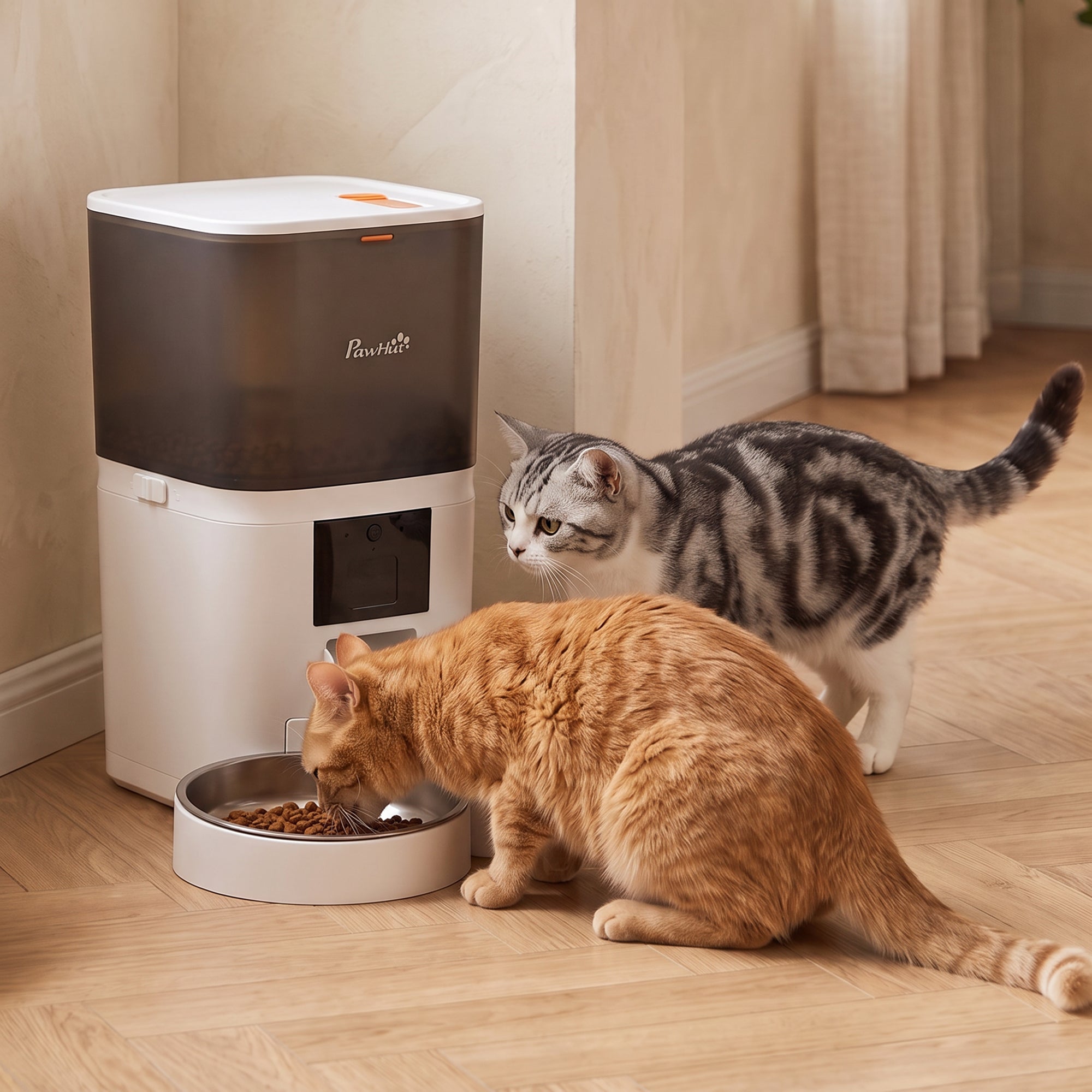 pawhut-distributeur-croquettes-chat-automatique-6l-avec-appli-et-double-bol image 3