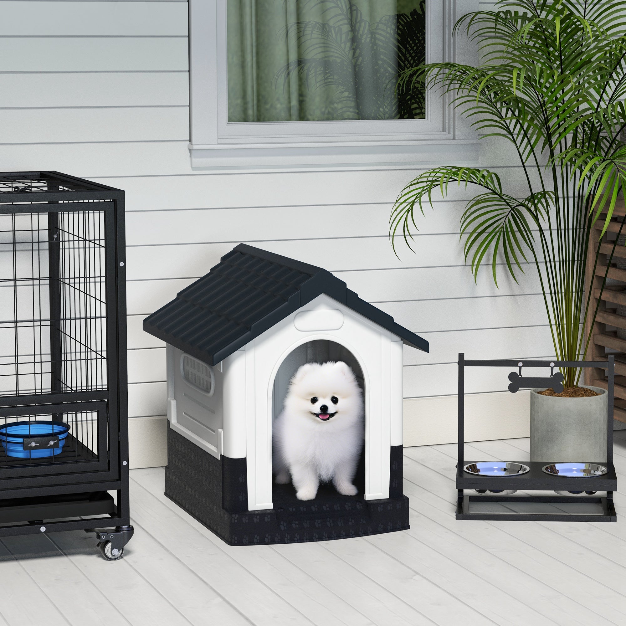 pawhut-niche-chien-plastique-tanche-grise-avec-fen-tres-pour-petits-chiens image 3